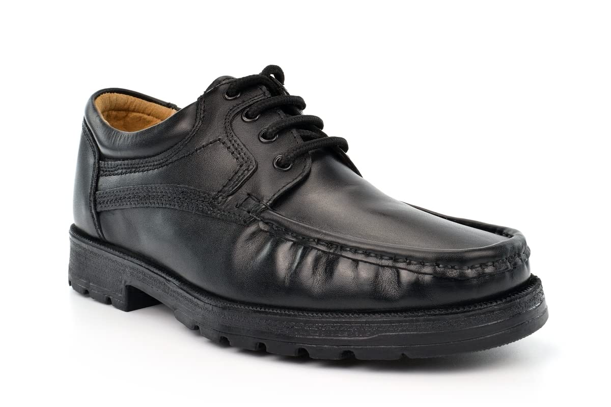 Men's Genuine Leather Boat Shoes & School Shoes for Boys - Lace-Up Black Work Shoes for Casual Wear, Office & Outdoor Activities