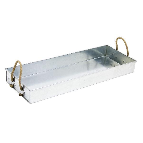 Galvanized Metal Tray with Rope Handles - Rustic Farmhouse Serving Tray for Kitchen, Dining, or Outdoor Picnics