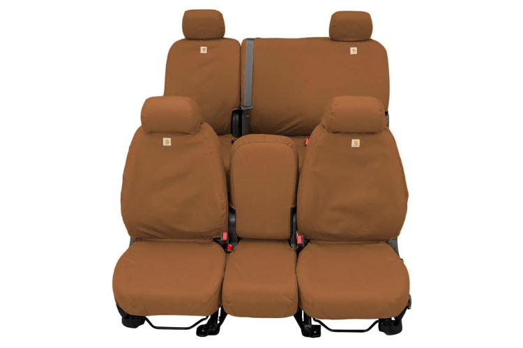 Covercraft SSC3492CABN Custom Carhartt SeatSaver Front Seat Covers for GMC Sierra 2500HD/3500HD (2020-2022) - Durable Brown Truck Seat Protectors for Work & Outdoor Adventures