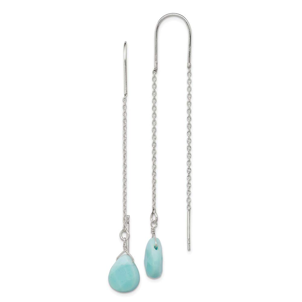Sterling Silver Blue Agate Threader Earrings for Women - Dainty Minimalist Jewelry - Perfect for Everyday Wear, Office & Special Occasions