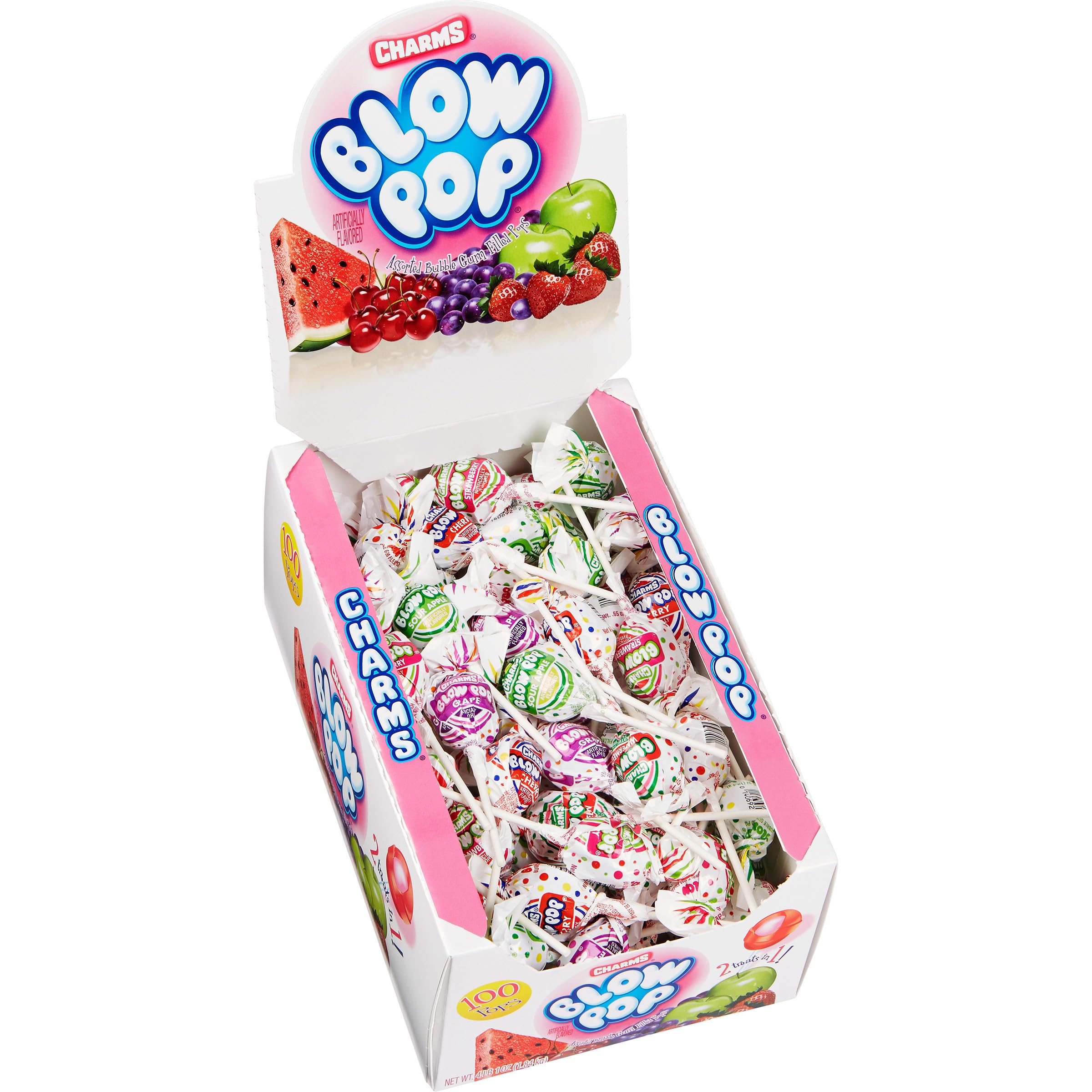 Blow Pops Assorted Flavors Suckers - 100 Count Bulk Candy Box for Parties, Halloween Treats & Office Snacks