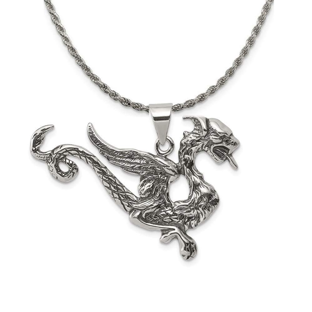 Antique Dragon Pendant Necklace - 37mm Sterling Silver Black Bow Jewelry for Women | Gothic Fashion, Cosplay & Medieval Style Accessories