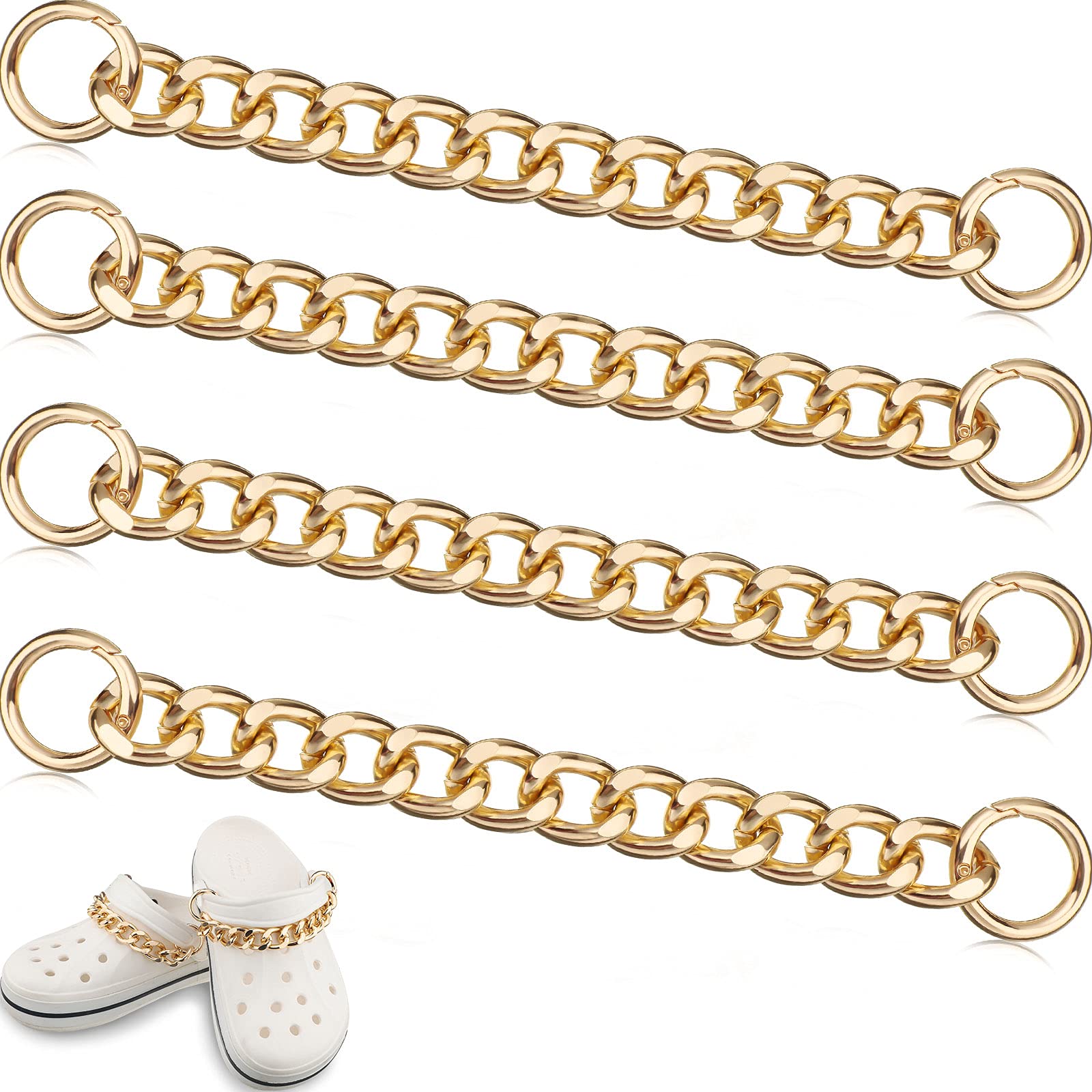 4-Piece Shiny Metal Shoe Charms Chain Set - Twist Design Shoe Accessories for Women & Girls - Perfect for Birthday Parties, Easter, Halloween, Christmas Celebrations & Special Occasions
