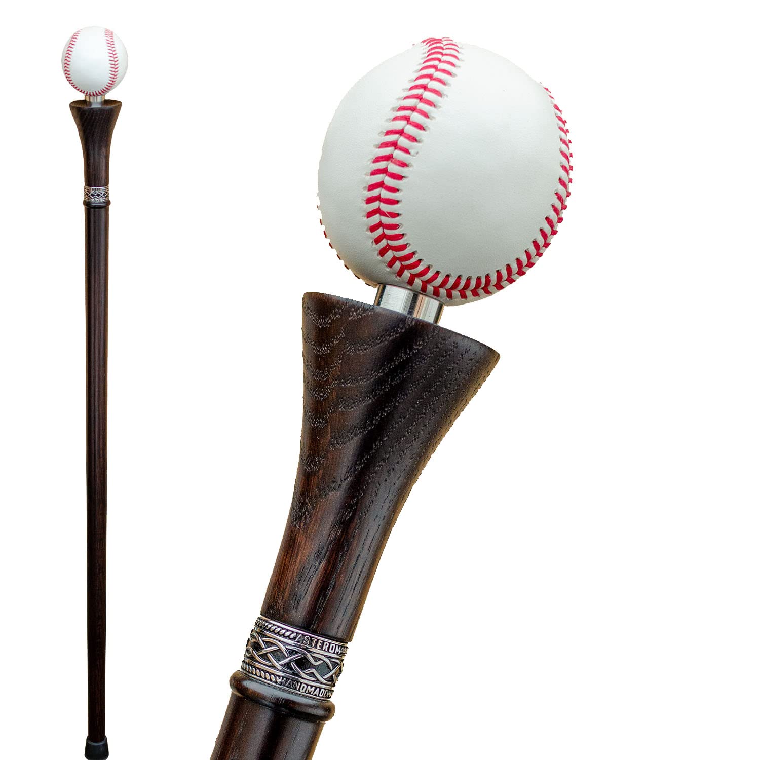 Handmade Oak Wood Walking Cane for Men - Premium Baseball Handle Designer Walking Stick - Unique & Stylish Mobility Aid for Seniors, Hikers, and Fashionable Gentlemen