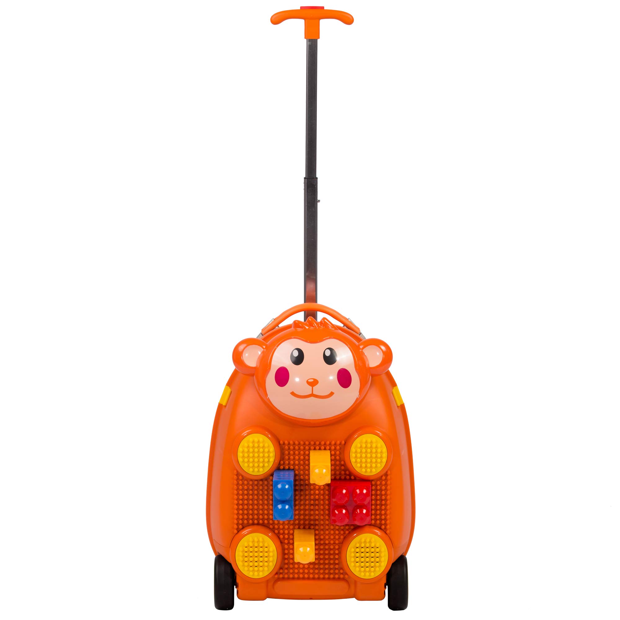 COLOR TREE Kids Carry-On Suitcase - Hardshell Spinner Luggage with Building Blocks, 4 Wheels & Monkey Design | Perfect for Air Travel, Back to School & Family Vacations | Toddler & Children's Travel Essential