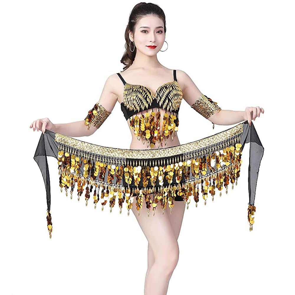 Nimiman Sequin Coins Fringe Belly Dance Hip Scarves Tassel Dance Belt Skirt for Women - Perfect for Performances, Parties, and Fitness