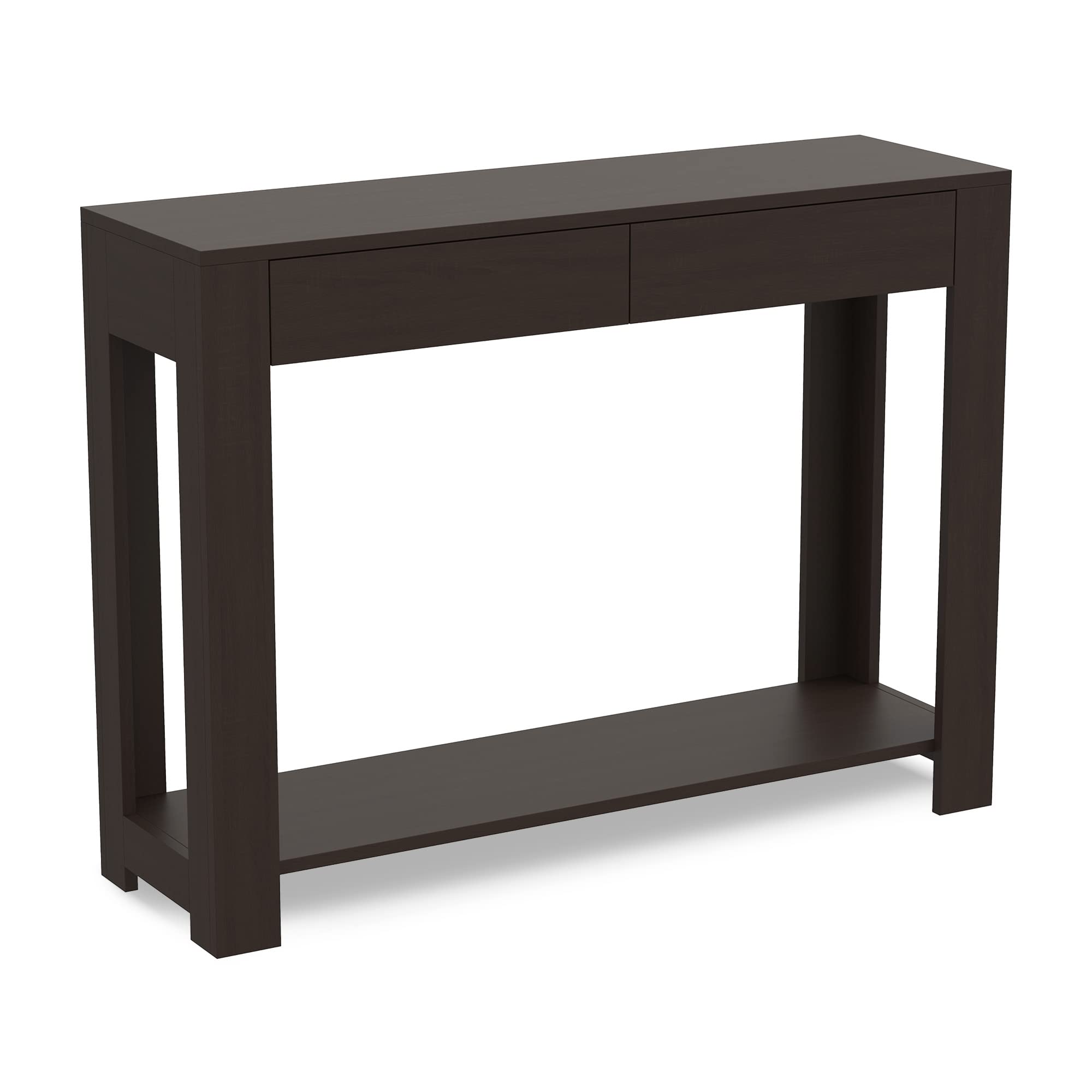 Safdie & Co. Cappuccino Console Table with Shelf & Drawers - 40 x 12 x 30 Inch Brown Hallway Table - Perfect for Entryway, Foyer Decor, Living Room Accent Furniture, or as a Narrow Desk for Small Spaces