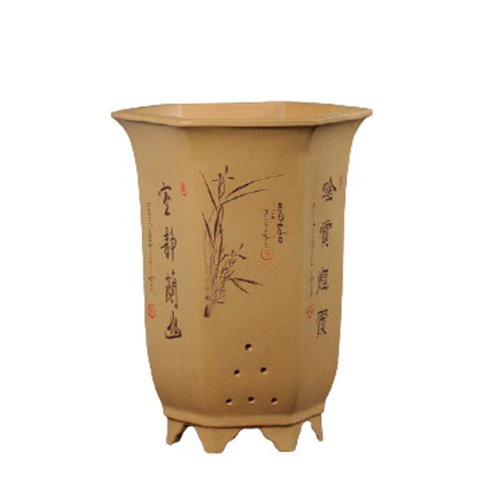 Handmade Yellow Decorative Ceramic Flower Pots with Drain Hole & Tray - 7.5