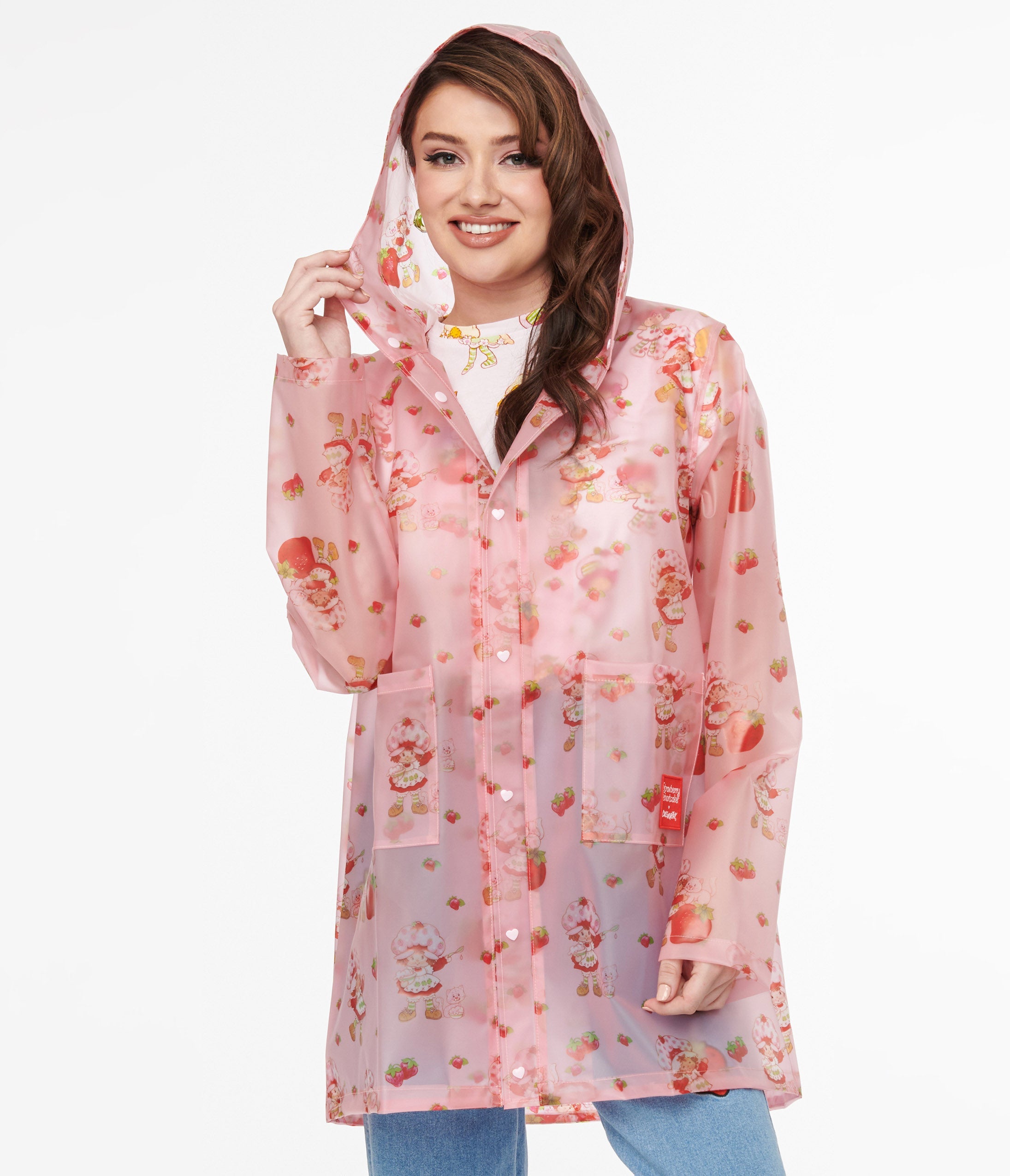 Strawberry Shortcake Rain Jacket for Women - Waterproof Pink & Red Hooded Coat | Perfect for Rainy Days, Outdoor Adventures & Cosplay
