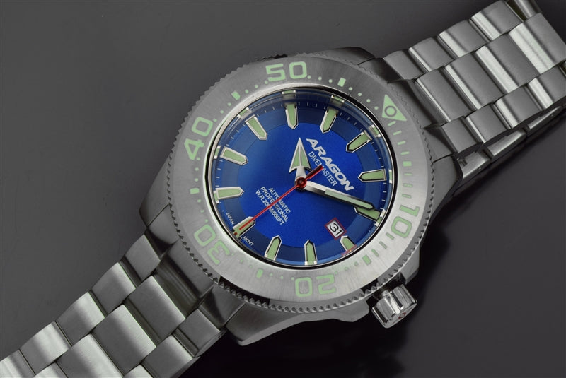 ARAGON Divemaster NH35 Automatic Diver Watch 45mm Blue Dial Stainless Steel Bracelet - Perfect for Scuba Diving, Water Sports & Everyday Wear
