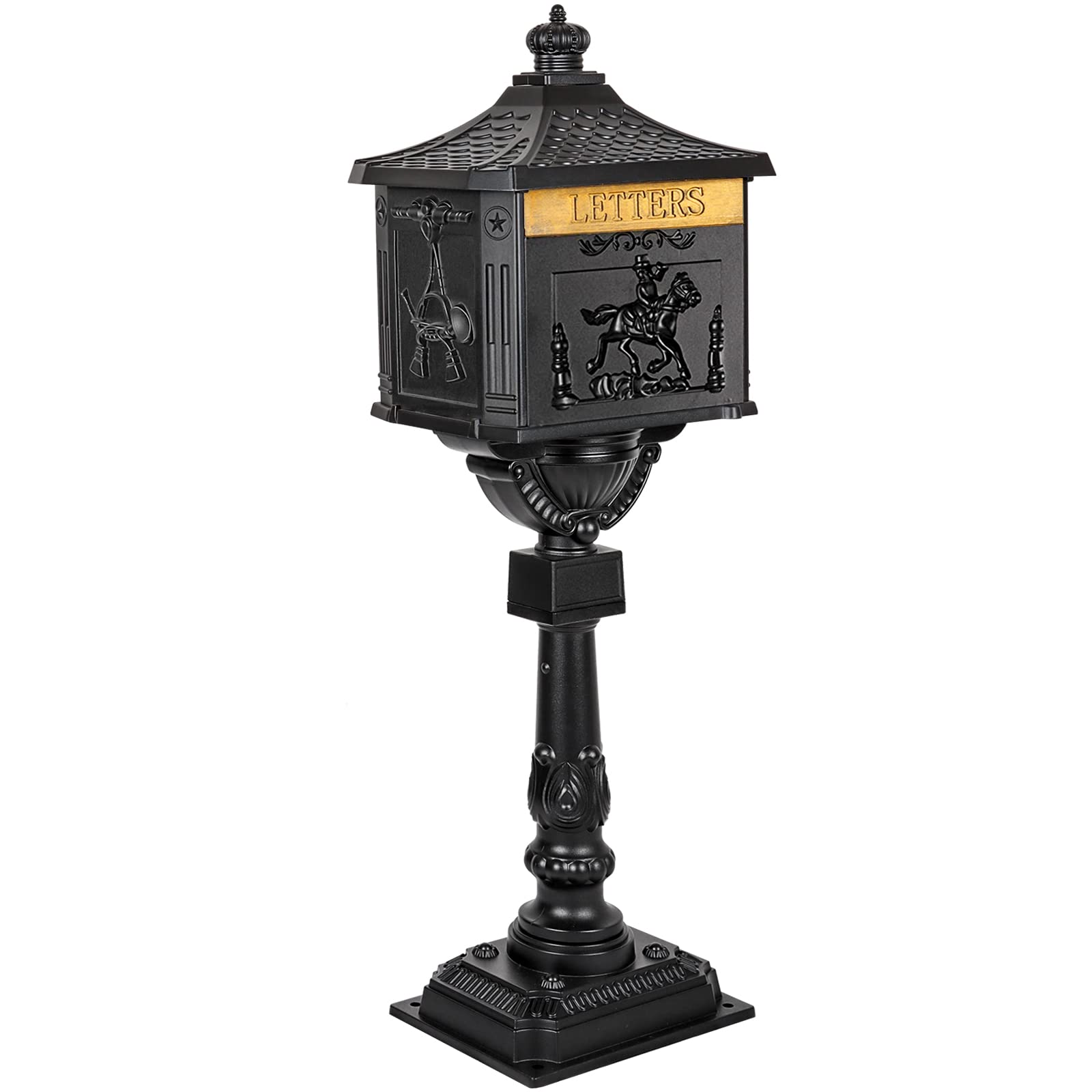 Polar Aurora Heavy Duty Cast Aluminum Mailbox - Black Secure Postal Box for Home & Business | Weatherproof & Durable Outdoor Mail Solution