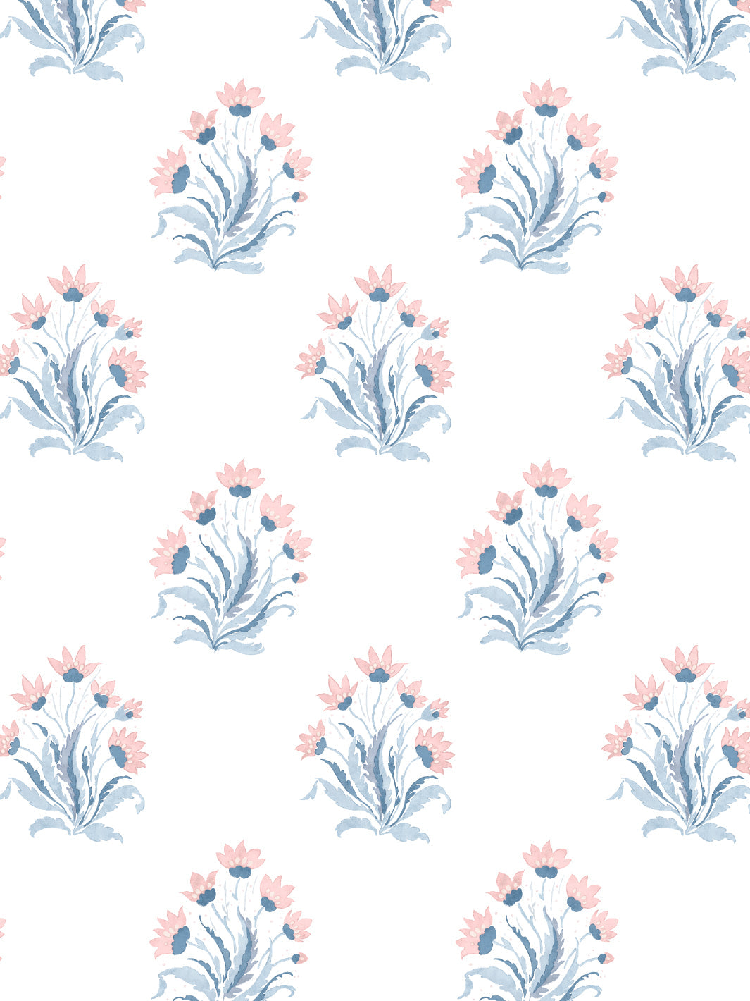 Nathan Turner Hillhouse Block Print Small Wallpaper - Pink & Blue Floral Design for Bedroom, Living Room & Nursery Decor