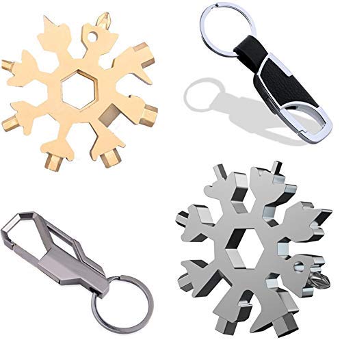 18-in-1 Snowflake Multitool Keychain with Screwdriver & Bottle Opener - Compact Portable Gadget for Men - Perfect for Camping, Hiking, DIY & Everyday Carry (2 Pack, Silver + Color)