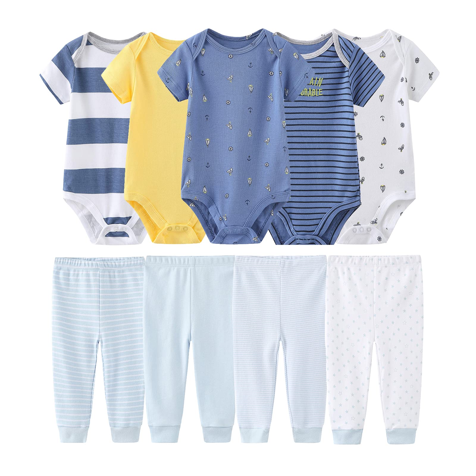 Newborn Baby Clothes Set - Short Sleeve Baby Boy Pants & Girl Bodysuits - Soft Cotton Layette Sets for 0-3 Months - Perfect for Daily Wear, Photo Shoots & Gift Giving