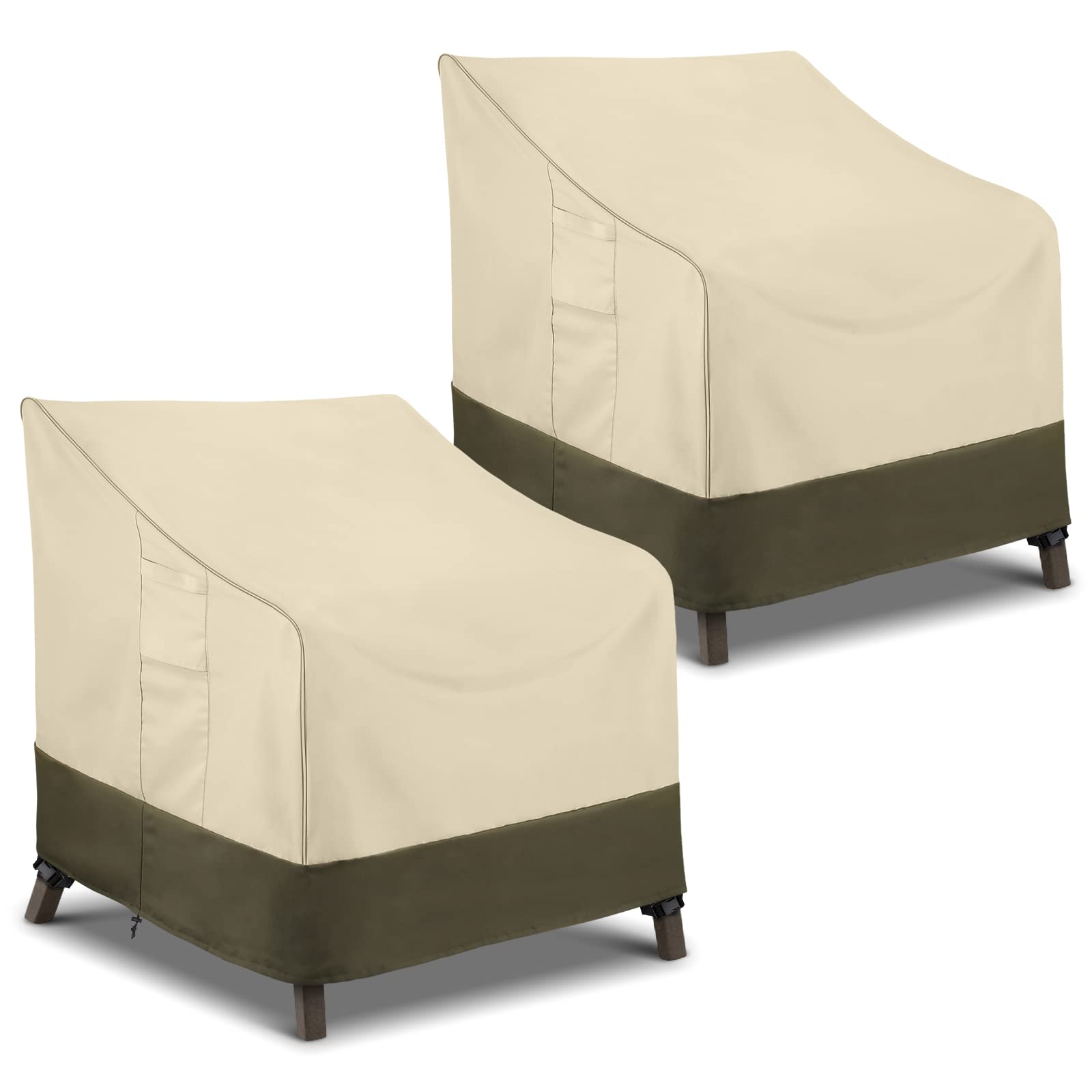 **SunPatio Waterproof Outdoor High Back Chair Covers - 2 Pack, Beige & Olive (38