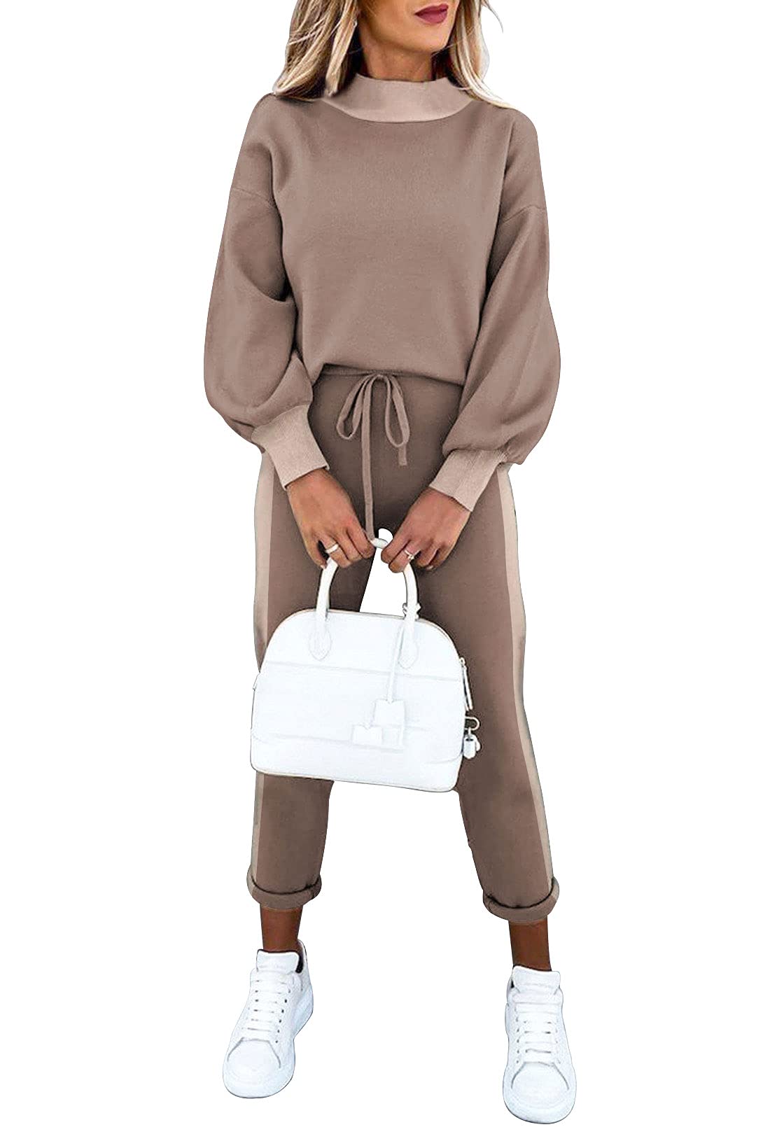 Women's 2 Piece Sweatsuit Set - Turtleneck Long Sleeve Pullover Sweatshirt & Jogger Sweatpants Outfit | Cozy Lounge Wear for Home, Gym, and Casual Outings