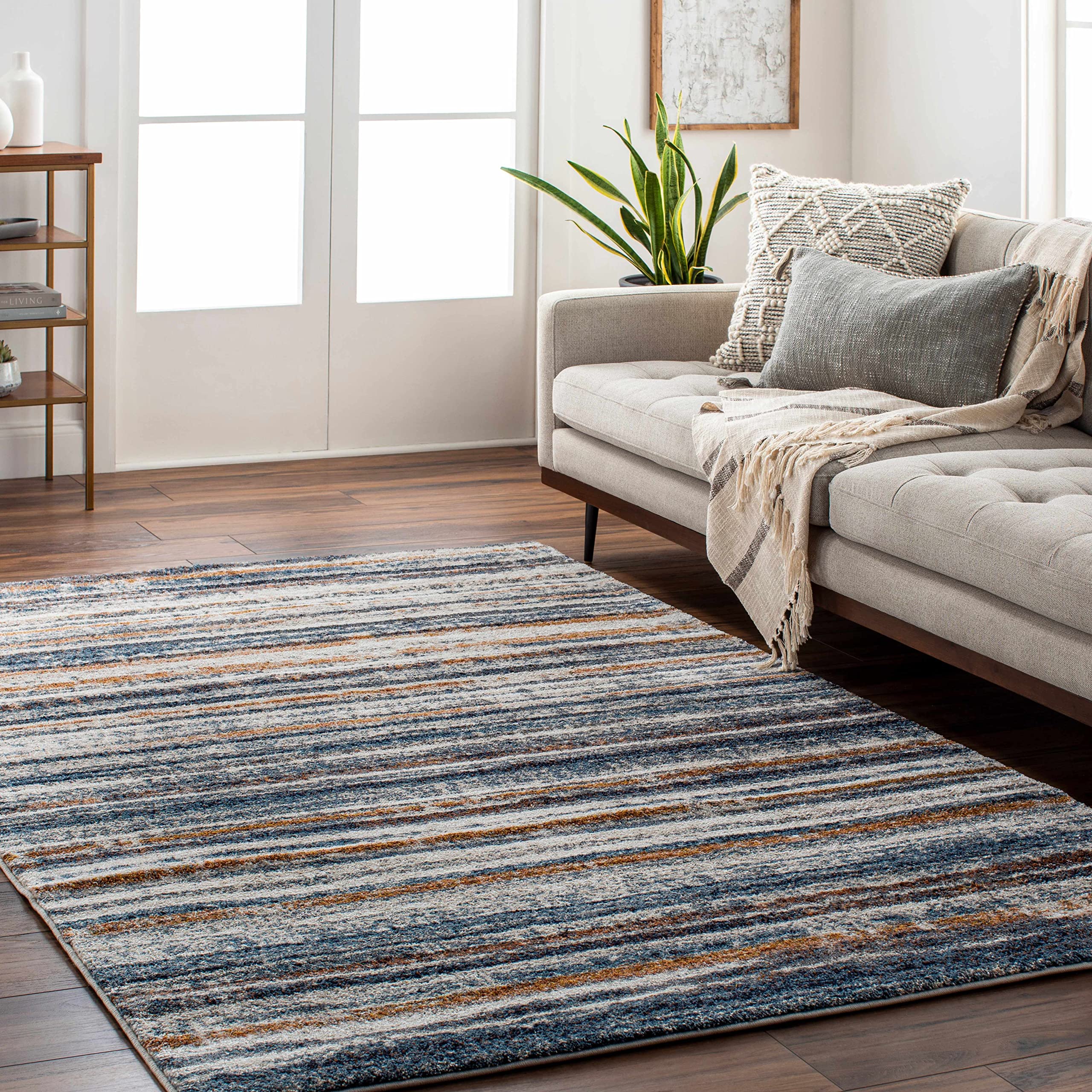 Premium Hauteloom Dumaguil Area Rug - Soft High Pile Living Room & Bedroom Carpet - Blue, Yellow, Brown 7'10