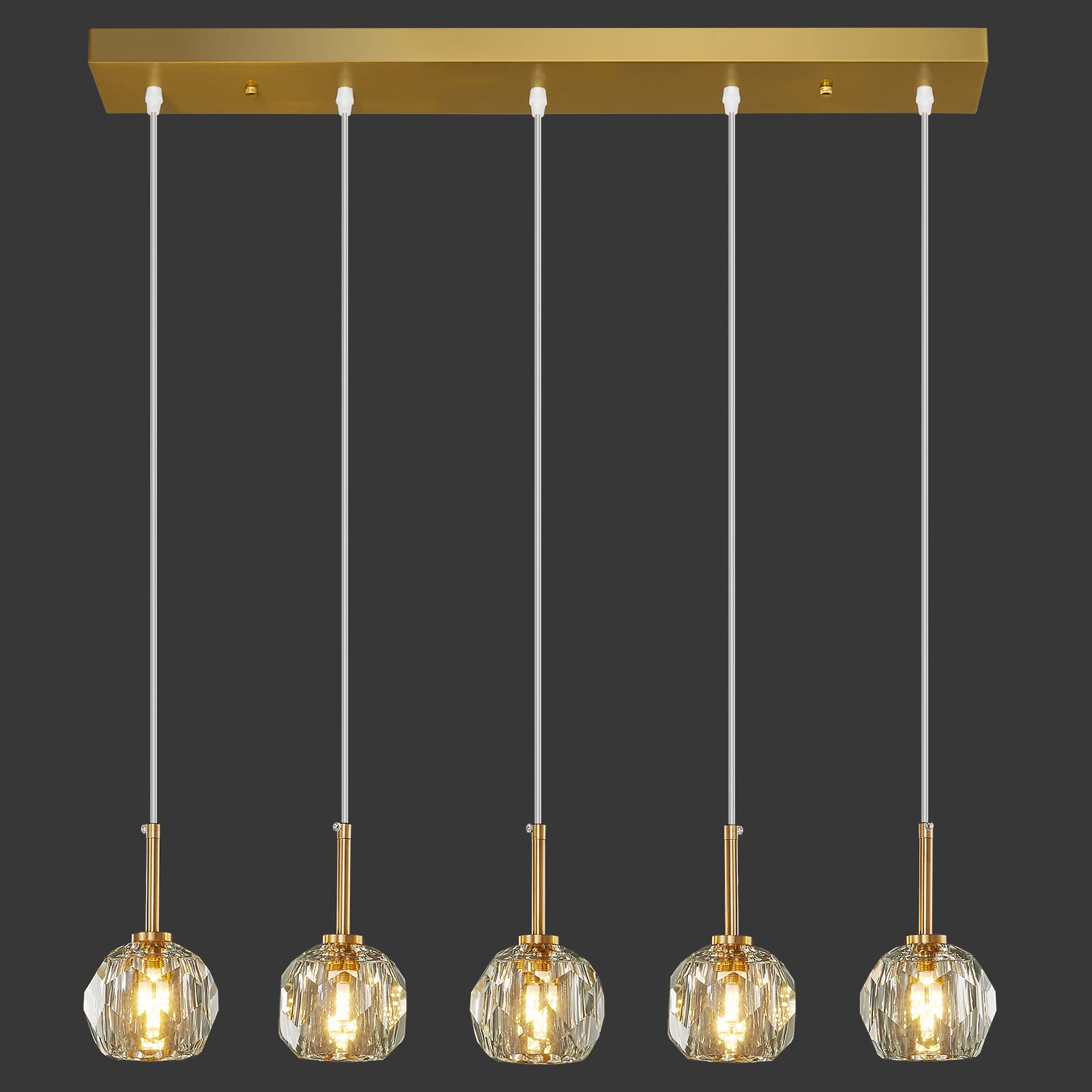 LMQNINE 5-Light Modern LED Ceiling Fixture - Crystal Pendant Chandelier for Dining Room, Kitchen Island, Bedroom & Hallway - Energy Efficient Lighting for Home Decor & Interior Design