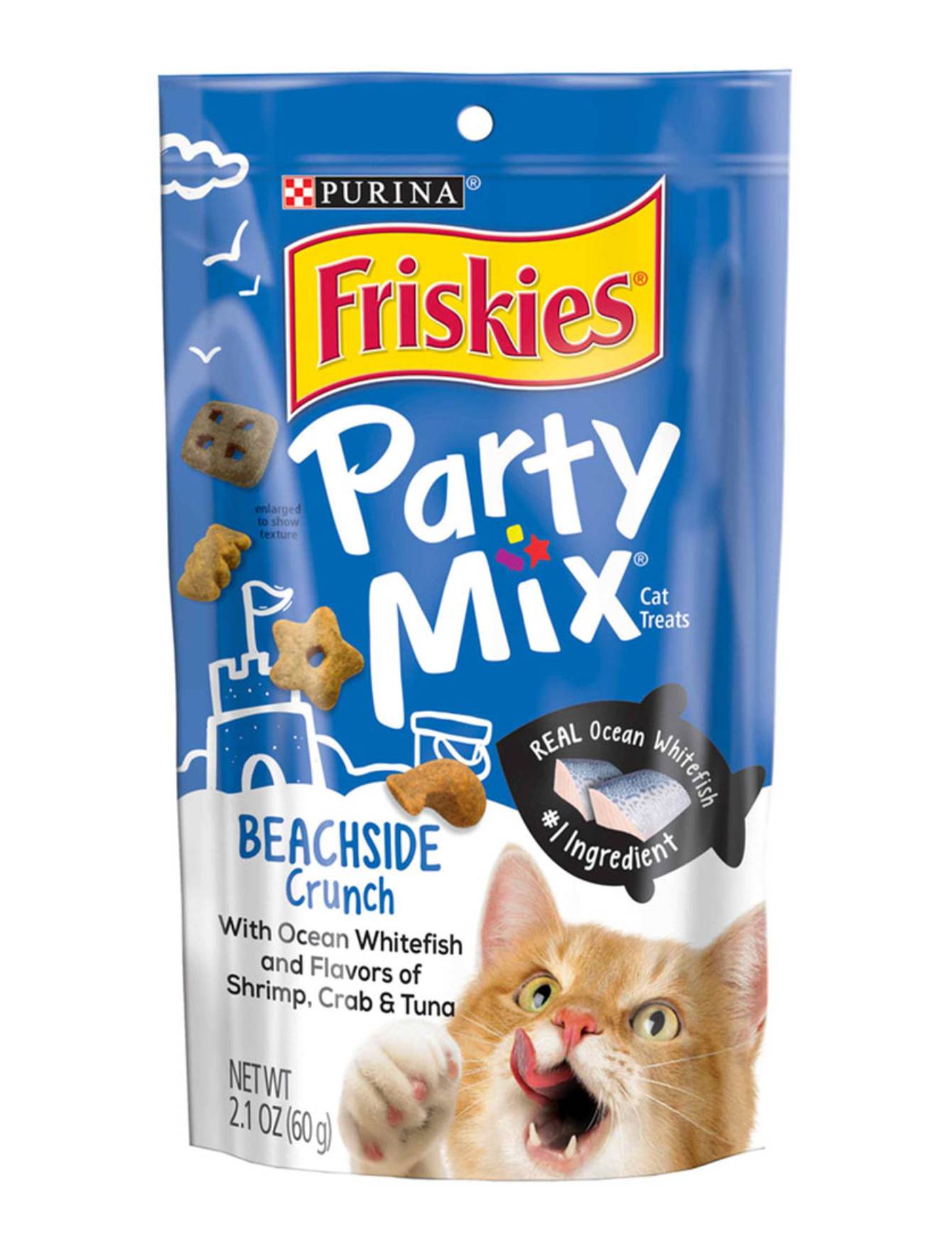 Friskies Party Mix Beachside Crunch Cat Treats 60g - Delicious Crunchy Snacks for Cats - Perfect for Training, Rewards & Playtime at Home or Travel