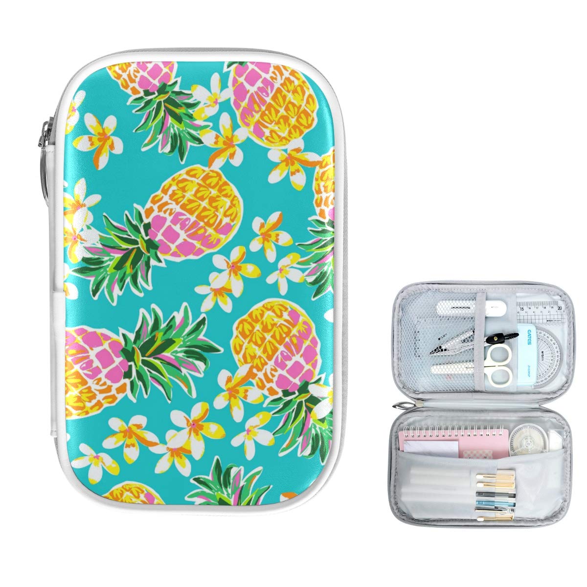 ZZKKO Floral Pineapple Pencil Case with Zipper - Cute Stationery Organizer for Pens, Makeup & School Supplies | Perfect for School, Office & Travel Accessories Storage