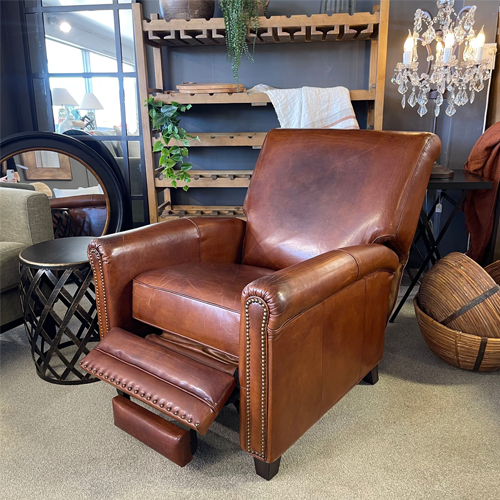 Premium Cambridge Leather Recliner Chair - Genuine Aged Brown Leather for Living Room, Home Theater & Office Comfort