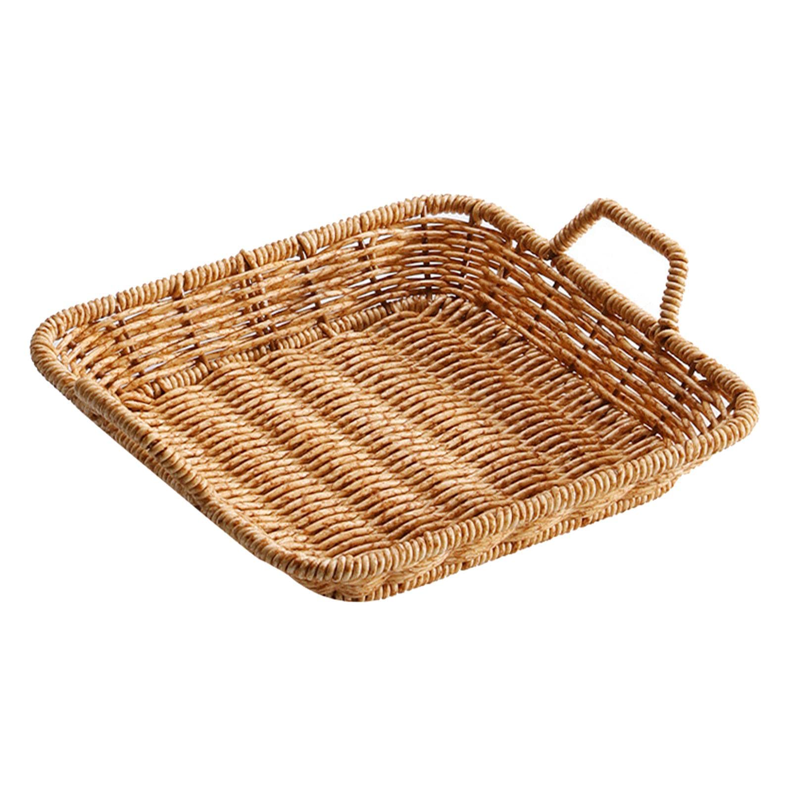 SM SunniMix Plastic Wicker Woven Bread Basket - Rectangular Fruit & Vegetable Serving Basket for Kitchen, Home & Restaurant | Imitation Rattan Brown (Medium) | Perfect for Picnics, Brunch & Dining Table Decor