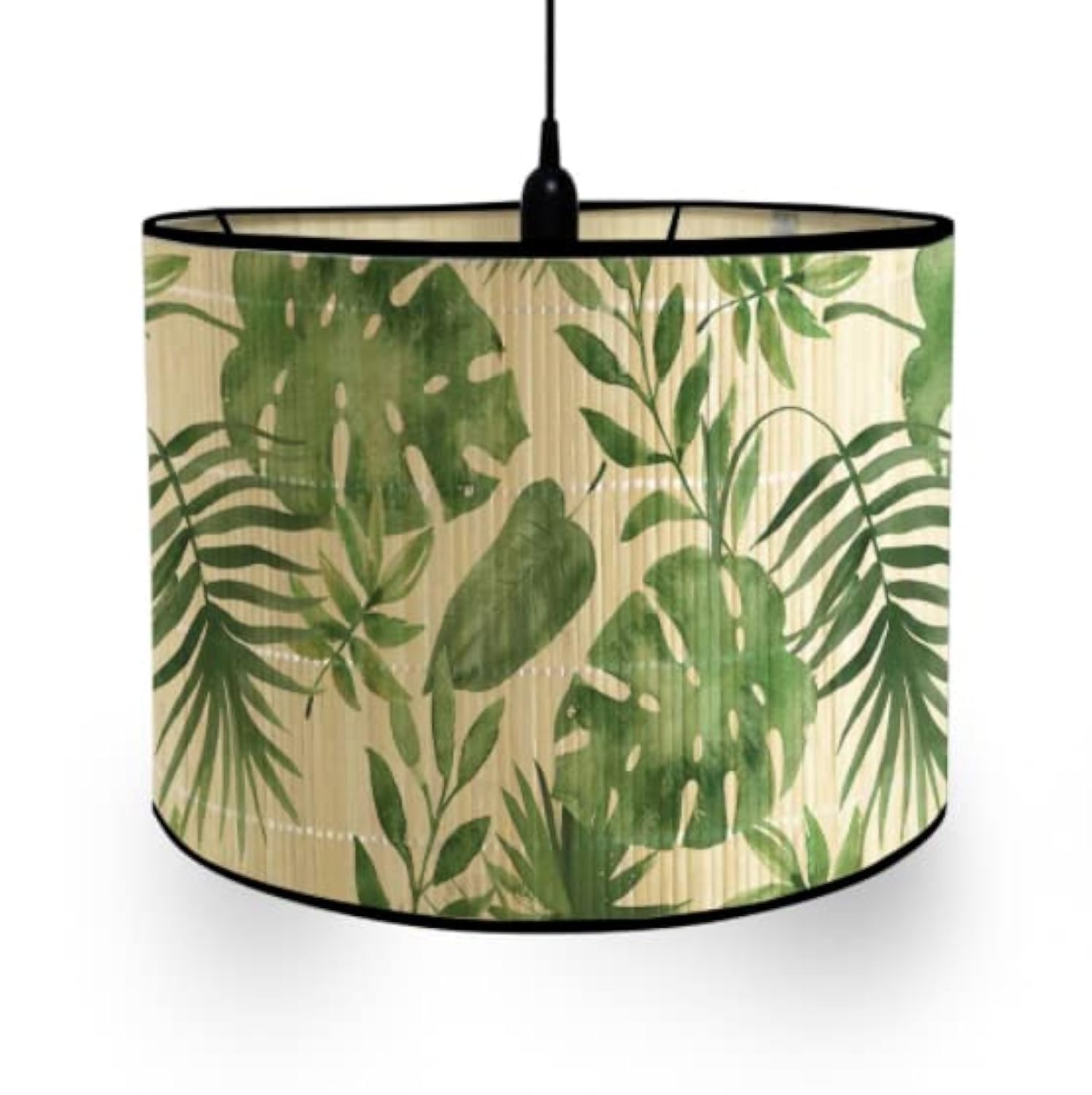 Foldable Bamboo Lamp Shade - Japanese Style Chandelier with Green Plants & Turtle Leaf Pattern - Light Cover for Floor & Table Lamps - Perfect for Living Room, Bedroom, and Office Decor