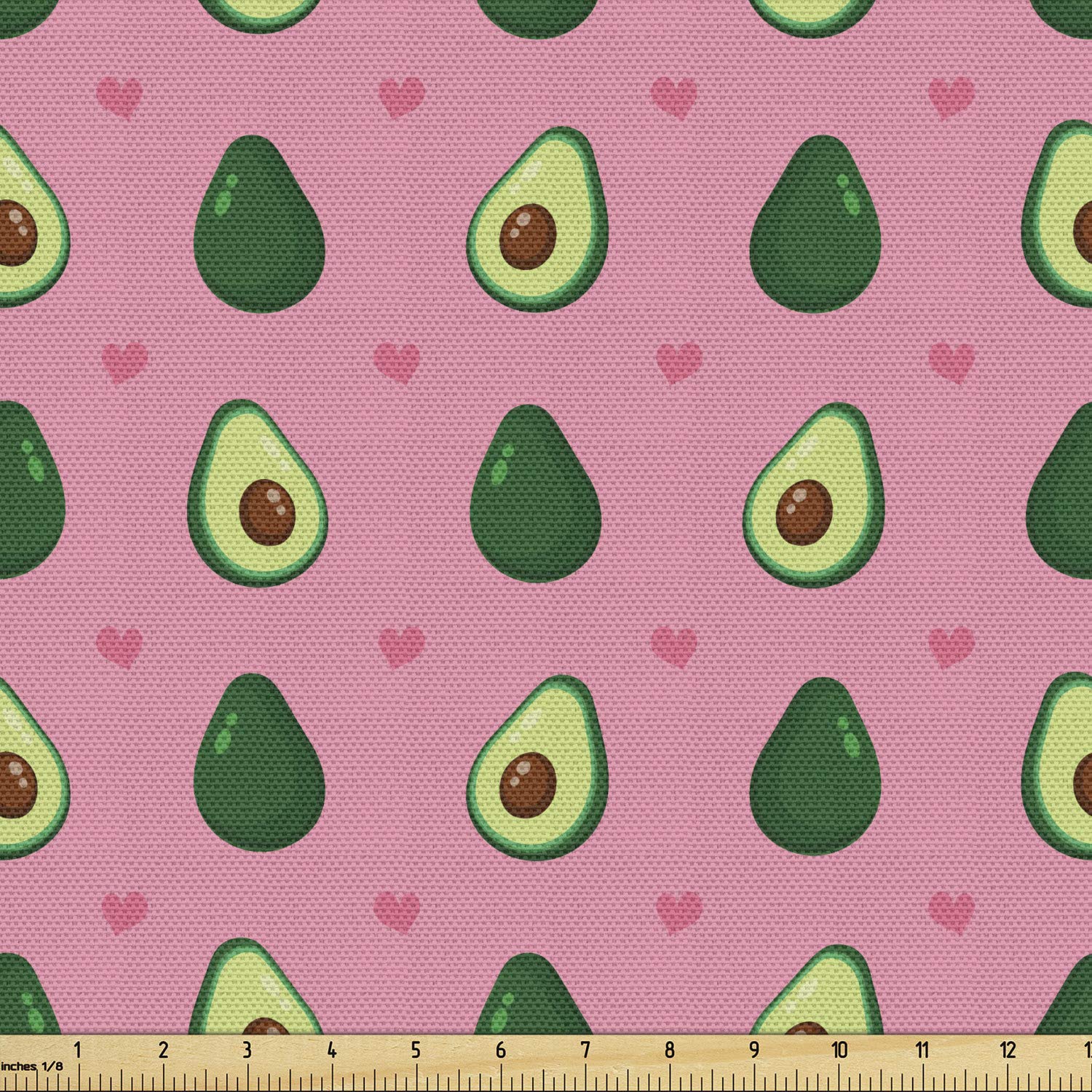 Ambesonne Avocado Print Fabric by The Yard - Romantic Cartoon Halved Avocado with Heart Design, 10 Yards Pink Emerald Green Decorative Cotton Material for Upholstery, DIY Crafts, Home Decor, Curtains & Throw Pillows - Perfect for Kitchen, Nursery & Boho Style Bedroom