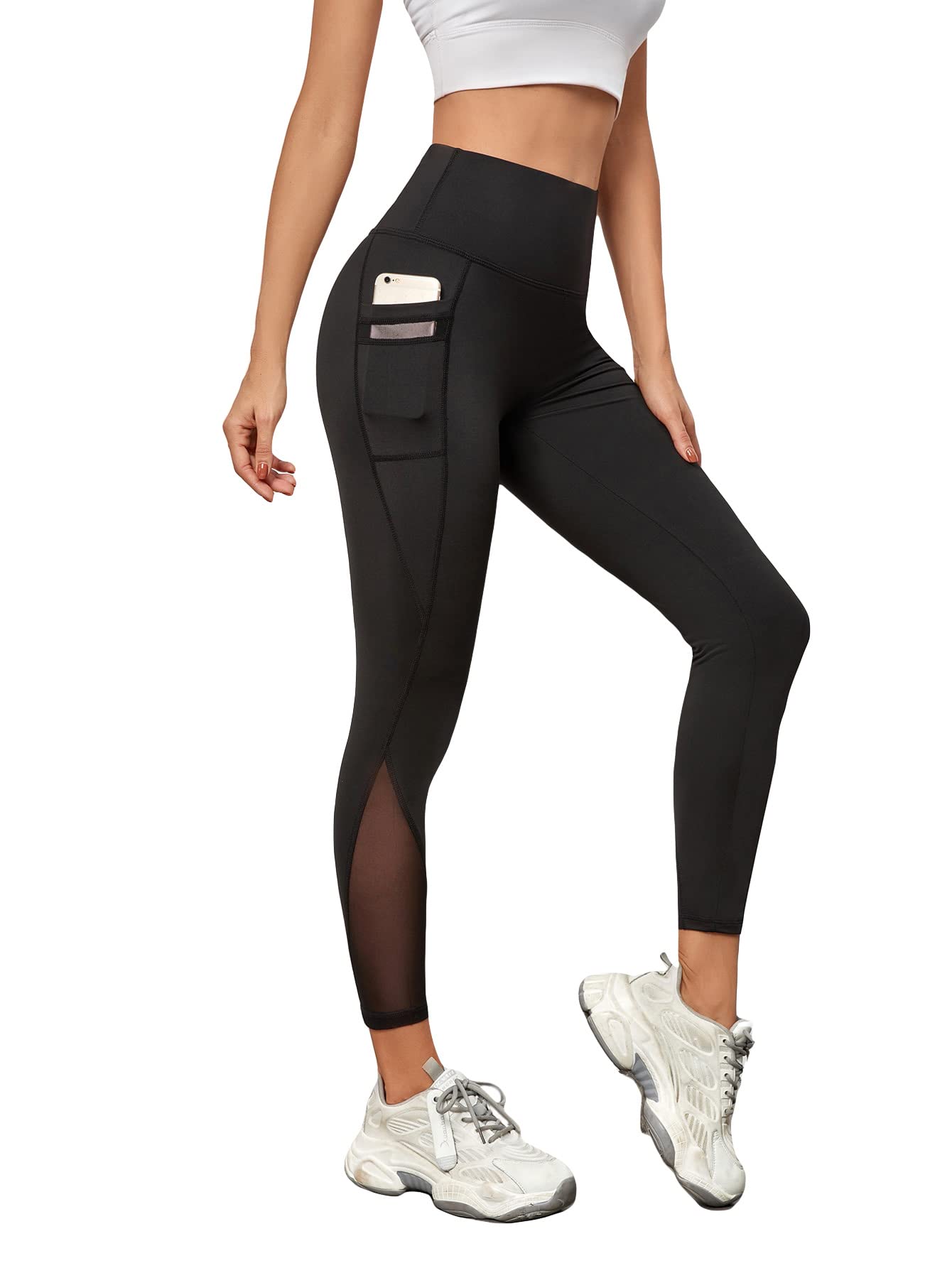OYOANGLE Women's High Waist Yoga Pants with Pockets - Breathable Mesh Workout Leggings for Gym, Running, Fitness & Lounge Wear - Plus Size Activewear for Women