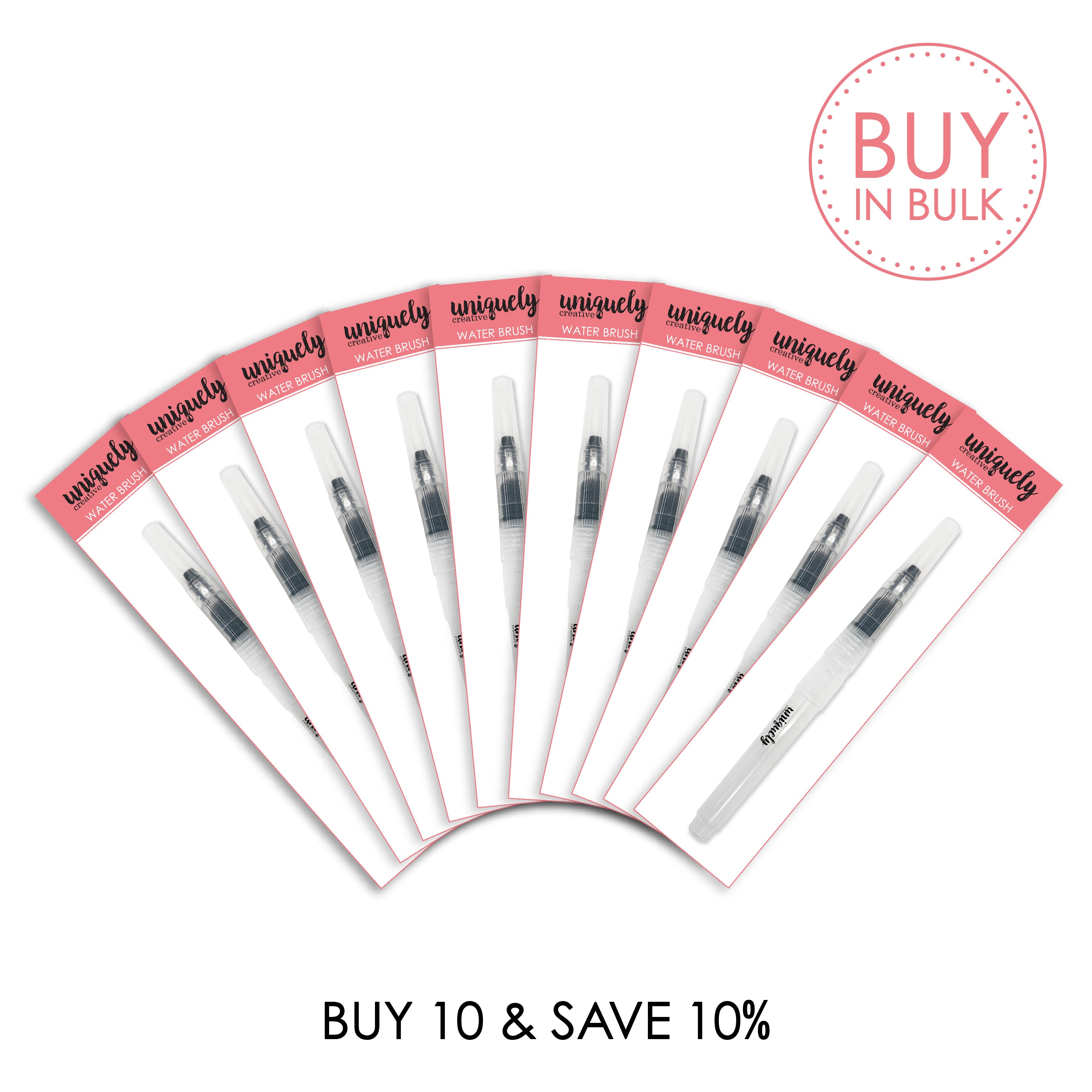 UNIQOLOUR Waterbrush Set of 10 - Bulk Purchase for Artists & Calligraphy - Perfect for Watercolor Painting, Lettering & Outdoor Sketching