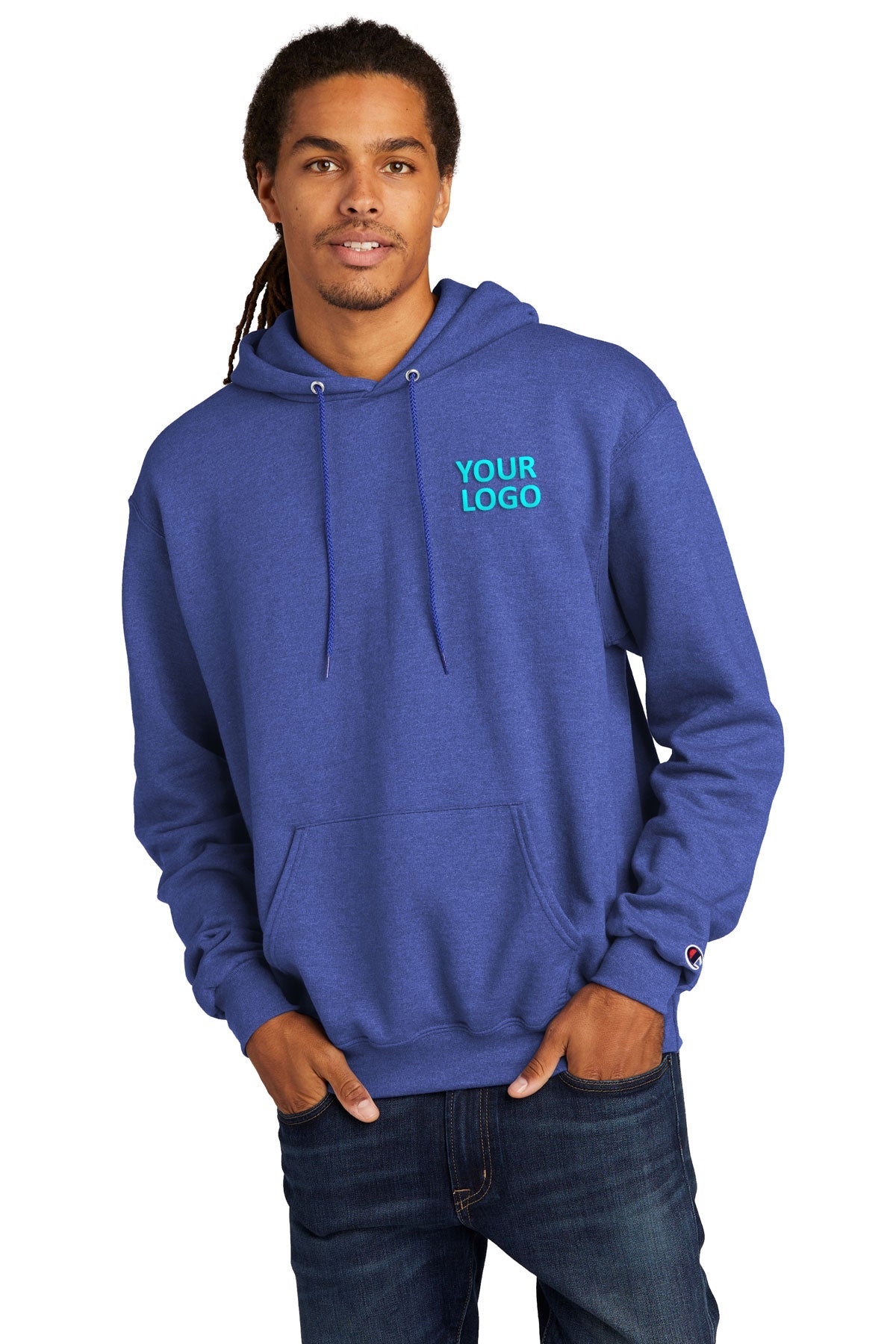 Champion Eco Fleece Pullover Hoodie for Men & Women - Soft Royal Blue Heather Sweatshirt with Kangaroo Pocket | Cozy Casual Wear, Gym, Lounge, Outdoor Activities