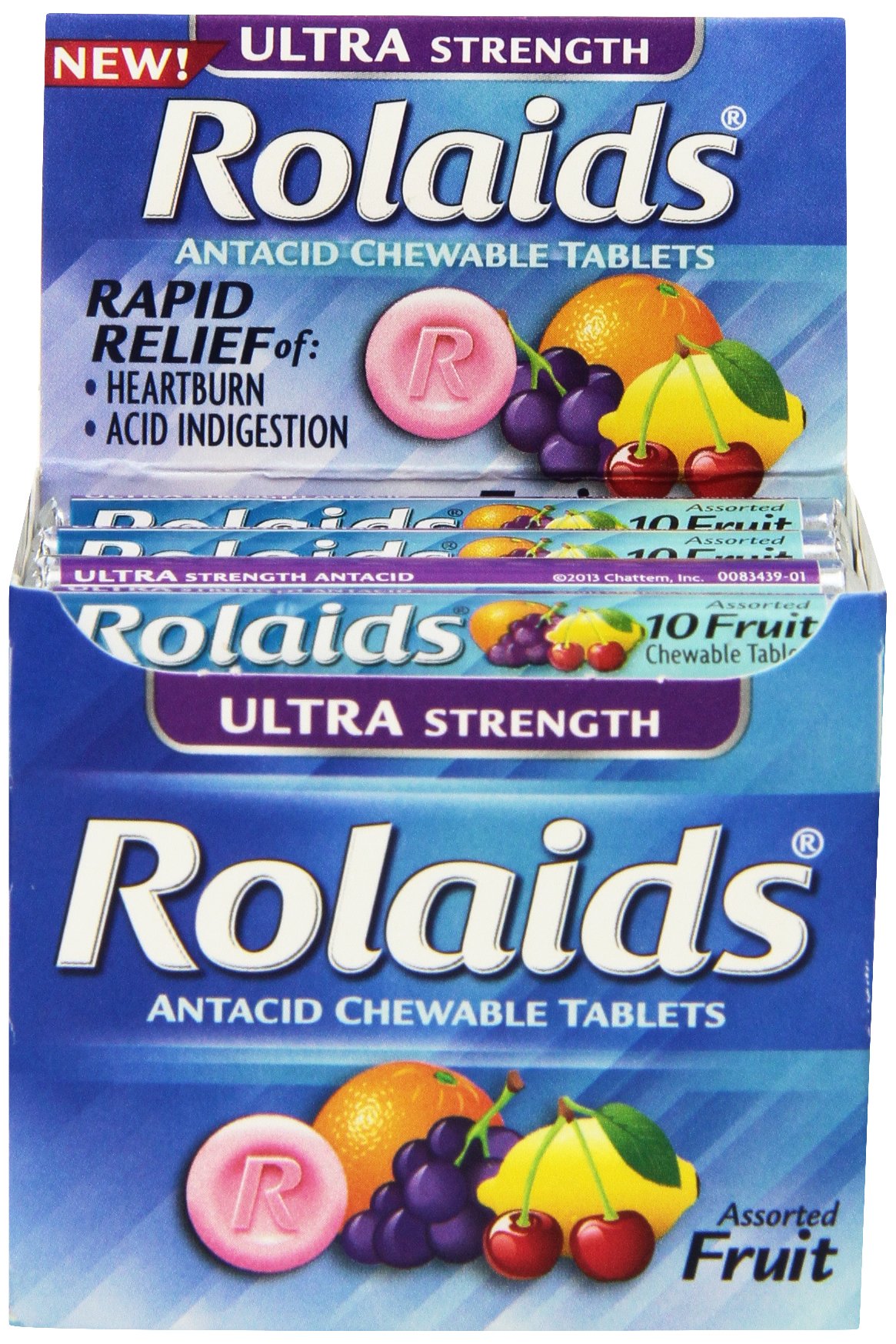 Rolaids Ultra Strength Antacid Tablets - Fruit Flavor, 10 Count (Pack of 12) - Fast Heartburn & Acid Indigestion Relief for Home, Office & Travel