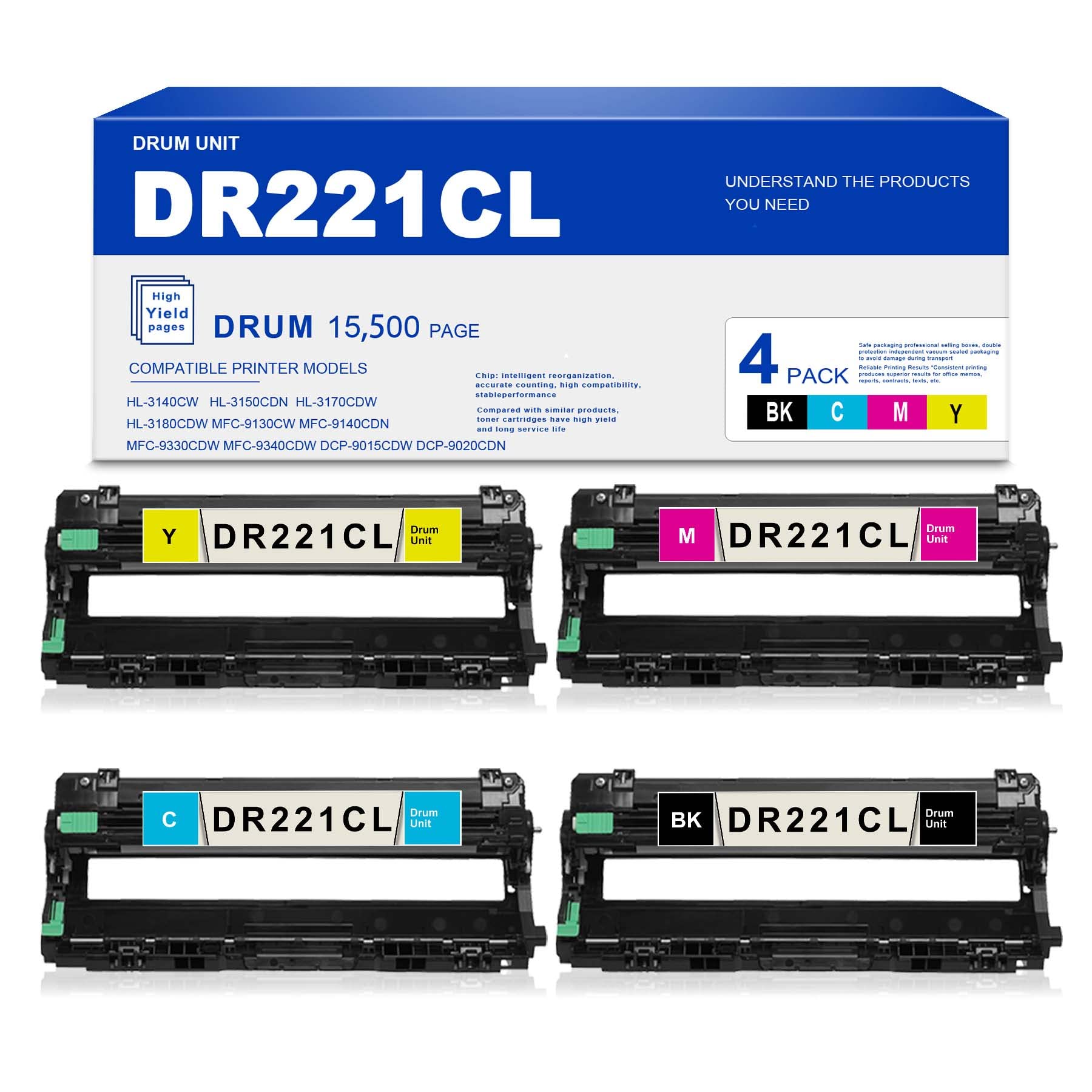 DR221CL Compatible Drum Unit Replacement for Brother HL-3150CDN HL-3170CDW HL-3180CDW Printers | High-Quality Replacement Toner Cartridge | Perfect for Home & Office Printing Needs