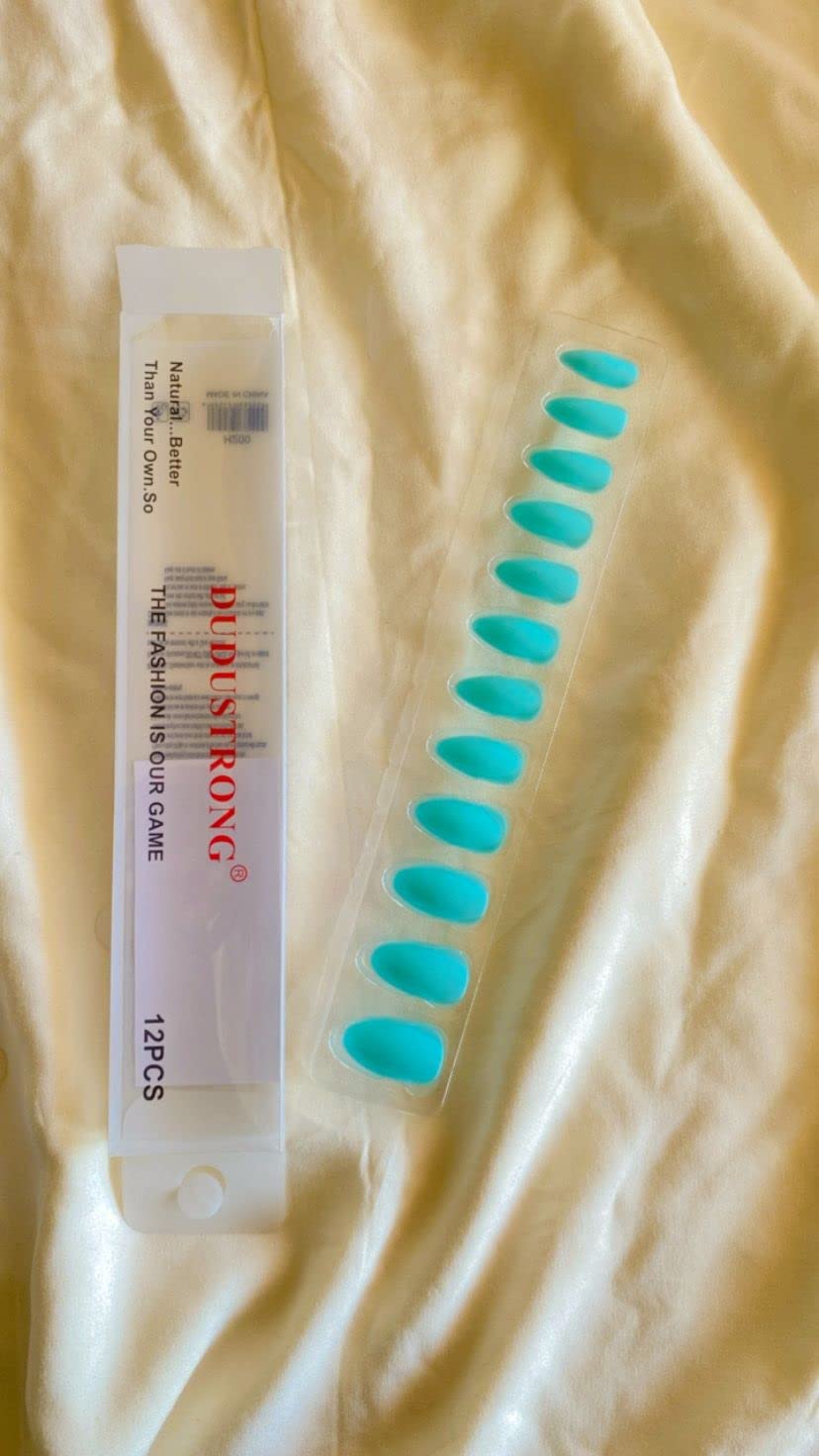 12pcs Fake Nails Set with Glue Tabs - Turquoise Press on Nails in Different Sizes | Perfect for Parties, Weddings & Daily Wear