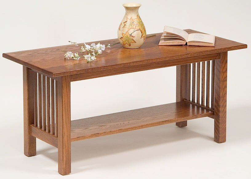 Solid Hardwood Mission Style Coffee Table with Lower Shelf - Rustic Living Room Furniture for Home Decor & Storage