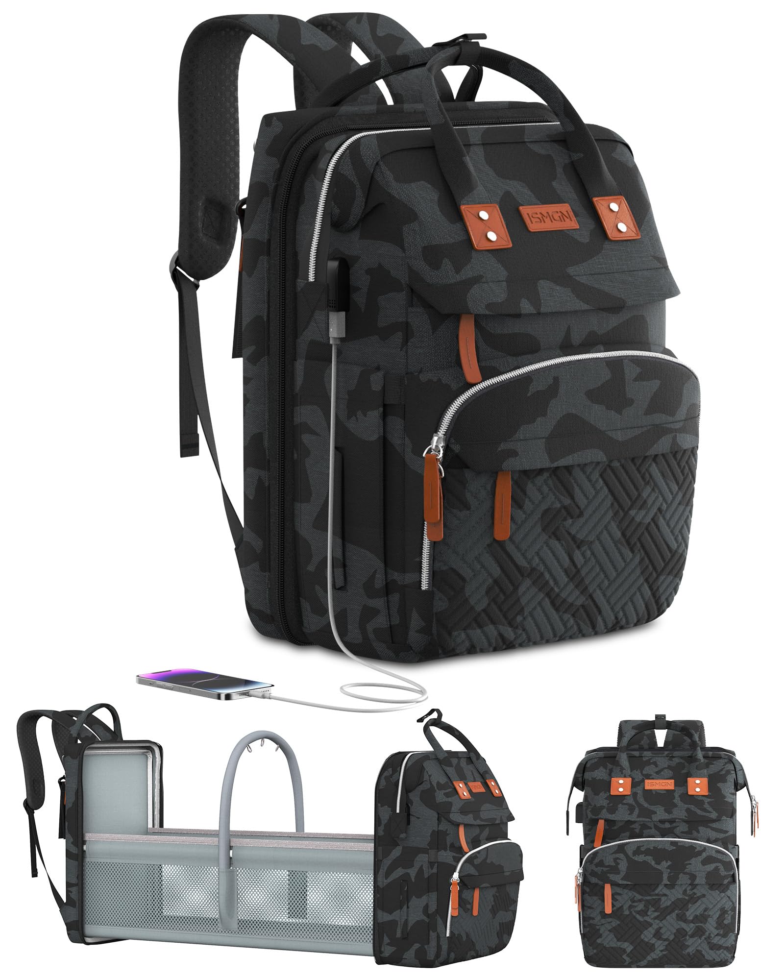 Baby Diaper Backpack with Changing Station - Large Multifunctional Camo Bag for Travel & Outings