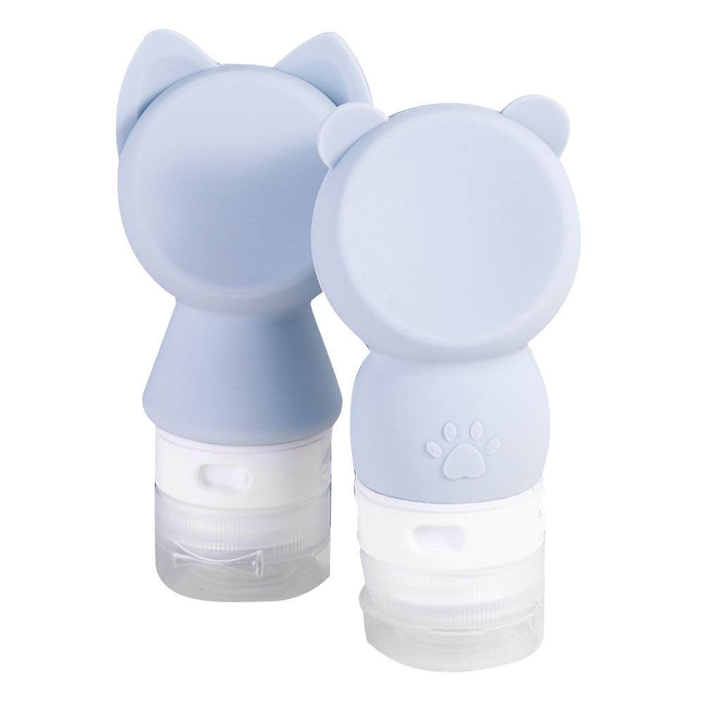 2PCS Portable Silicone Travel Bottles - Leakproof Cosmetic Containers for Lotion, Shampoo & Body Wash (Sky-blue Cat Bear Style) | Perfect for Toiletries, Gym, Camping & Air Travel