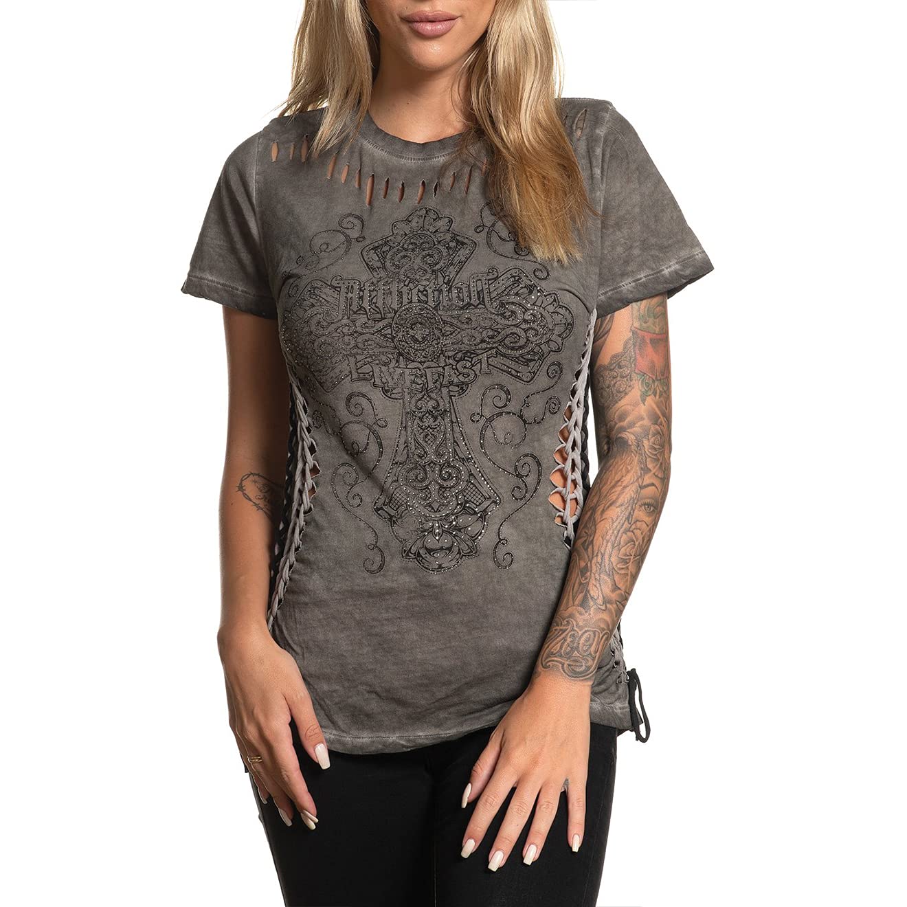 Affliction Women's Rhinestone Bling T-Shirts & Tops - Stylish Casual & Party Wear for Women