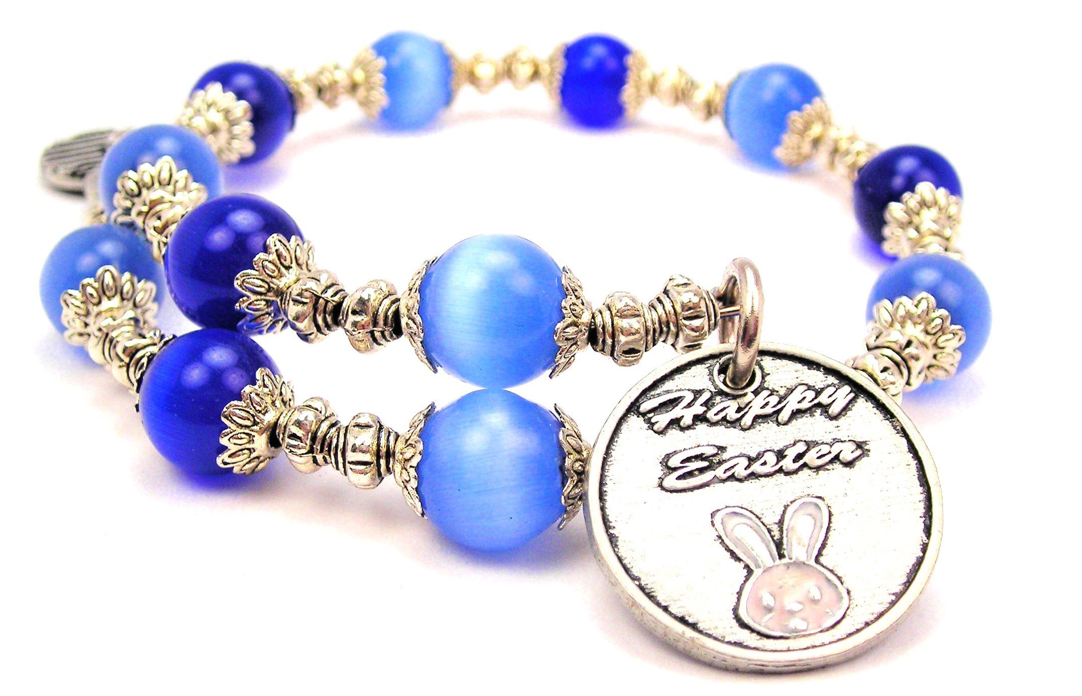 Happy Easter Cat's Eye Wrap Charm Bracelet - Adjustable Beaded Crystal Bracelet for Women - Perfect Easter Gift, Birthday Present & Party Accessory (Spring Collection)