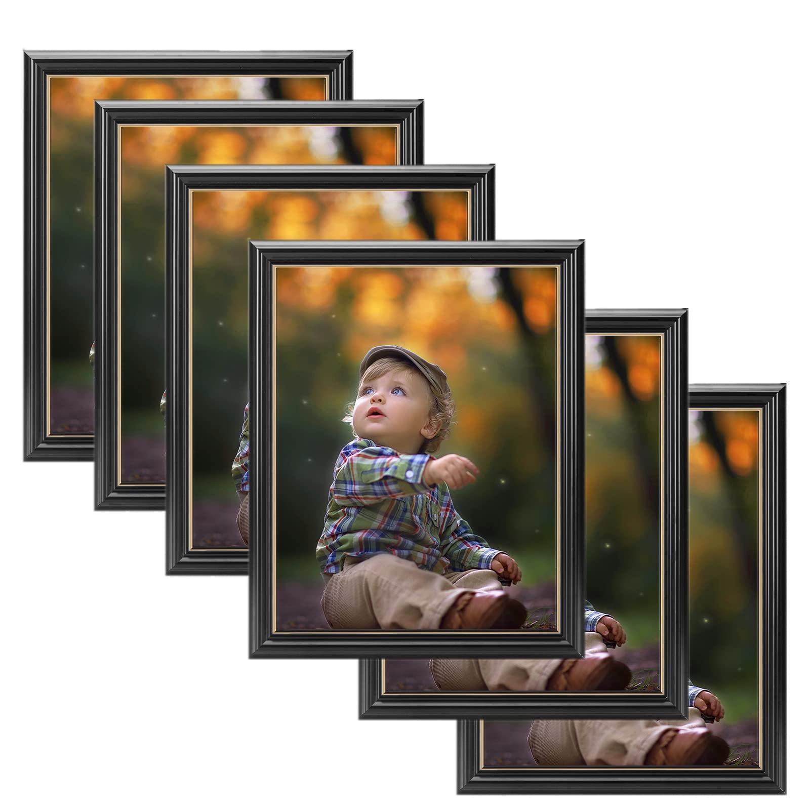 JDZIVTOP 8x10 Black and Gold Floating Picture Frames - Set of 6 | Multi-Photo Wall Hanging & Tabletop Display for Family, Wedding, Memorial | Perfect for Home Decor, Office, and Gift Giving
