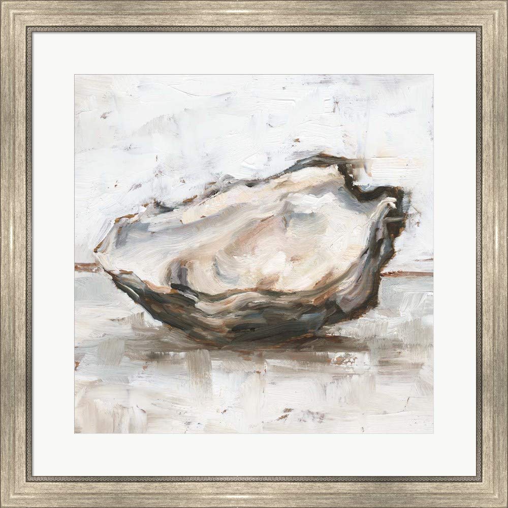 Ethan Harper Oyster Study I Framed Art Print - 28x28 Inches Silver Scoop Frame Wall Decor for Living Room, Dining Room & Office