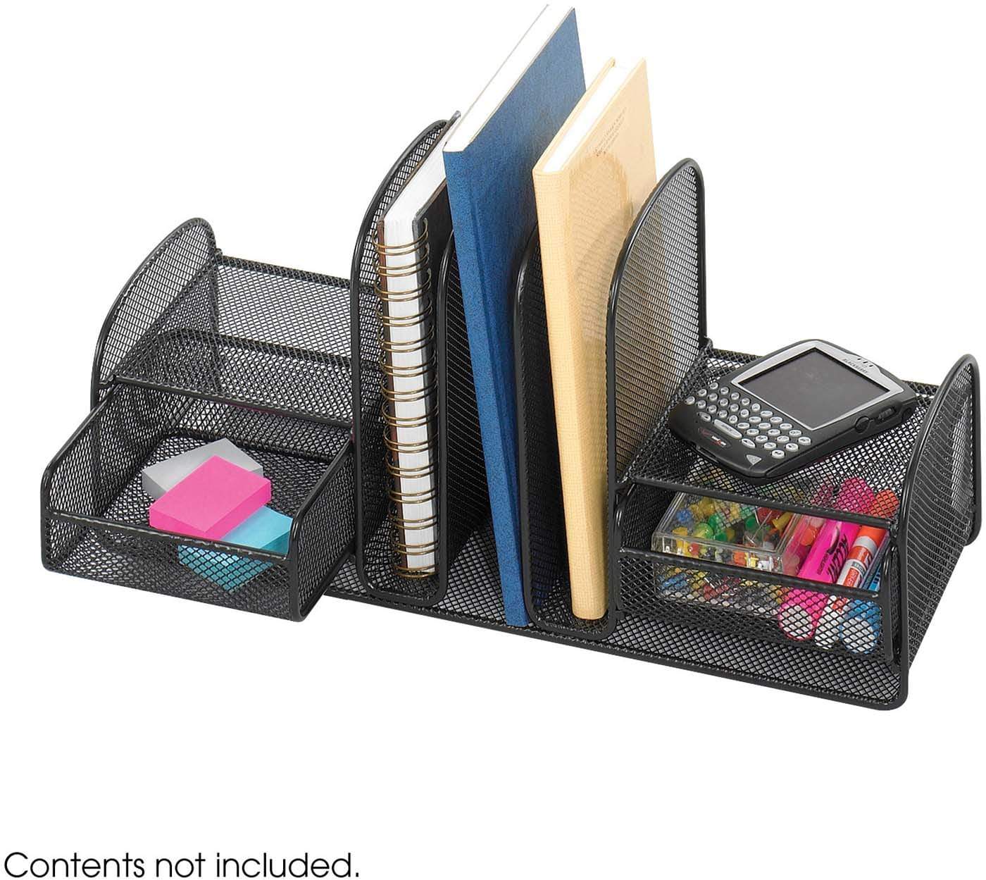 Onyx™ Mesh Black Desk Organizer with 3 Upright Sections & 2 Storage Baskets - Perfect for Office, Home, or Dorm Organization [3263BL]