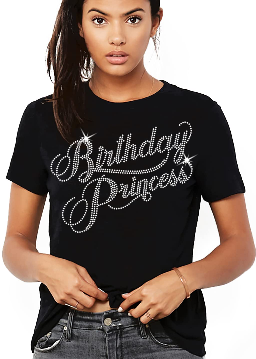 Sparkly Rhinestone Birthday Sash T-Shirts for Women & Girls - Elegant Rose Gold Sequin Party Shirts - Perfect for Birthdays, Bachelorette Parties & Special Celebrations