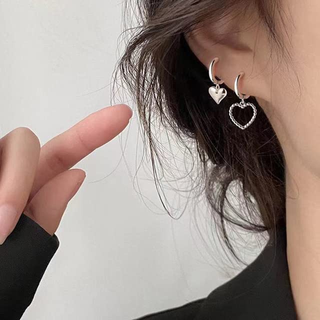 Fashion Gold Hoop Earrings for Women - Asymmetric Heart Charm Stud Earrings, Trendy Party Jewelry Accessories for Girls | Perfect for Date Night, Weddings & Special Occasions