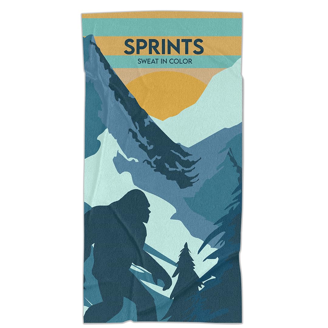 Sprints Athletic Running Towel - Full-Sized Moisture Wicking Sports Towel with Car Seat Cover Feature (Sasquatch Design) - Perfect for Running, Gym Workouts & Car Seat Protection