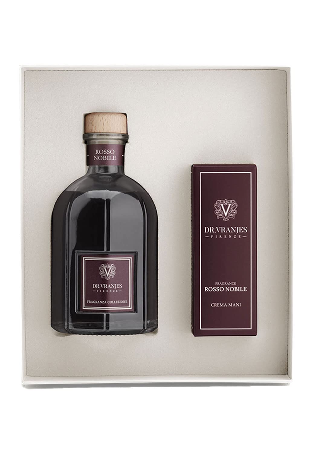 Dr. Vranjes Firenze Rosso Nobile Reed Diffuser 250ml & Hand Cream 50ml Luxury Gift Set - Elegant Home Fragrance for Living Room, Bedroom & Office