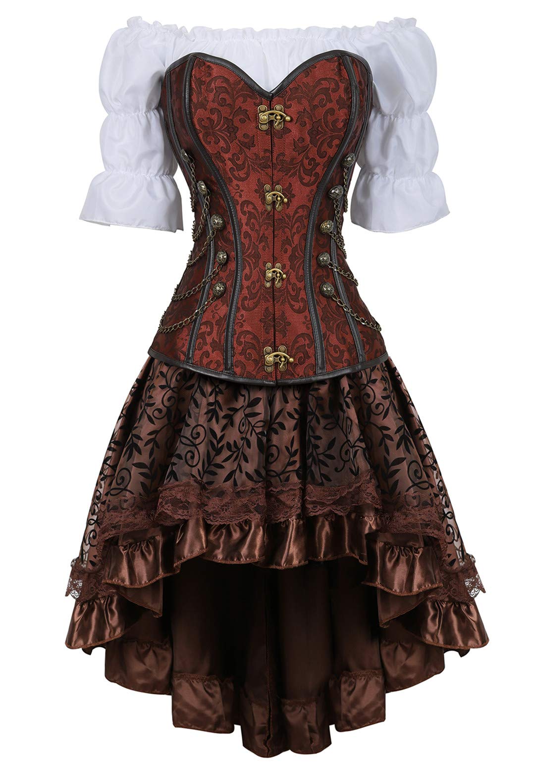 Steampunk Corset Dress for Women - 3-Piece Victorian Gothic Costume Set with Bustier, Blouse & Skirt | Perfect for Cosplay, Halloween, Renaissance Fairs & Themed Parties