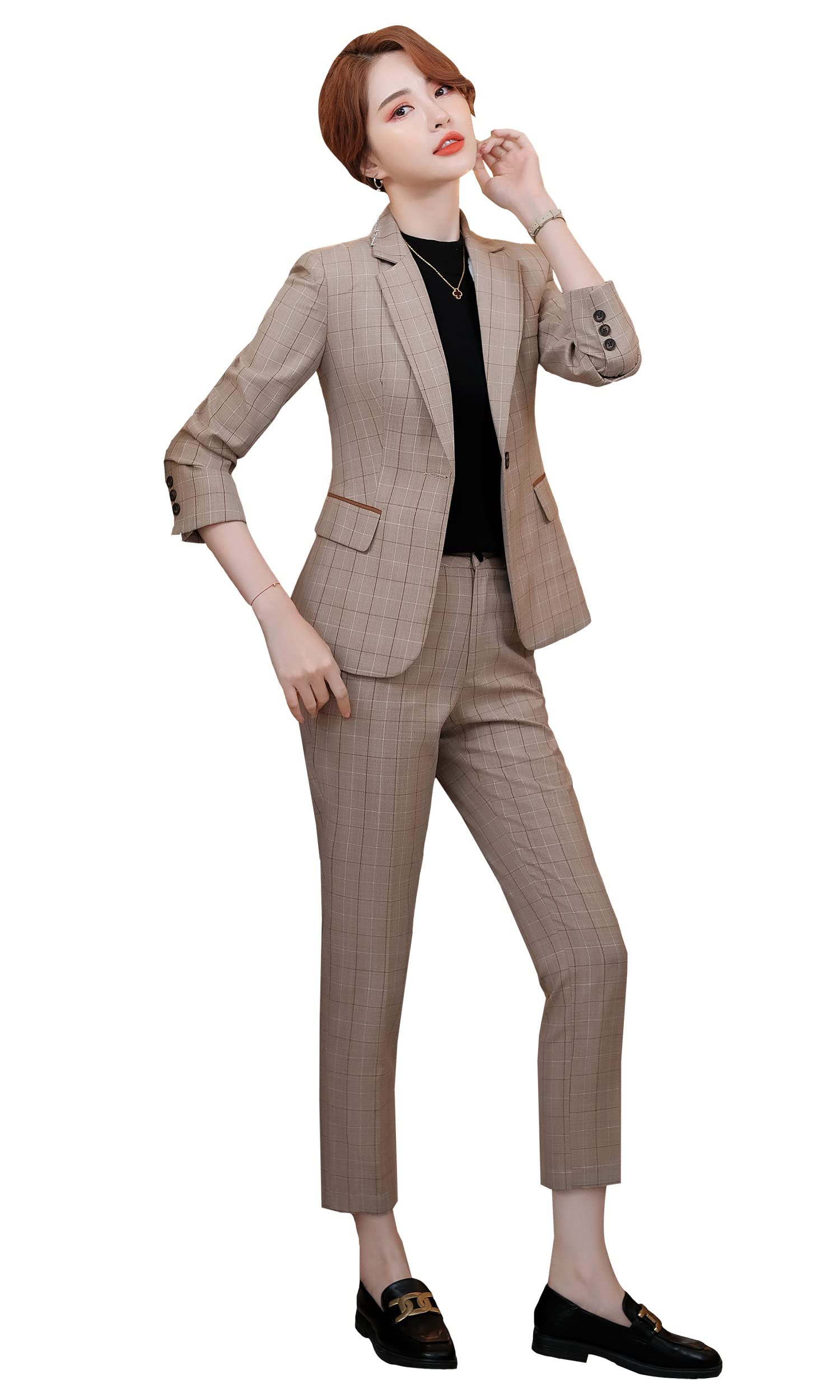 SUSIELADY Women's 2-Piece Blazer Suit Set with Plaid Pants - Professional Business Office Outfit for Women | Perfect for Work, Meetings & Formal Occasions