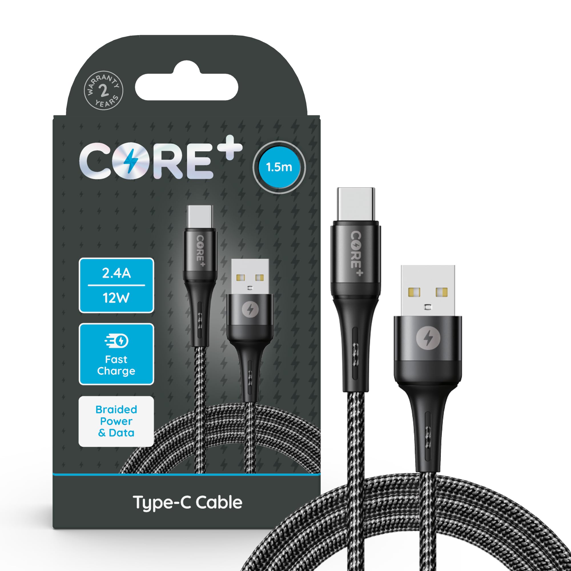1.5M USB C to USB A Fast Charging Cable 12W | Compatible with iPhone 15 Pro, MacBook, Samsung Galaxy, Google Pixel | High-Speed Data Sync & Smartphone Charging | Includes Cable Organizer | Perfect for Home, Office & Travel Use