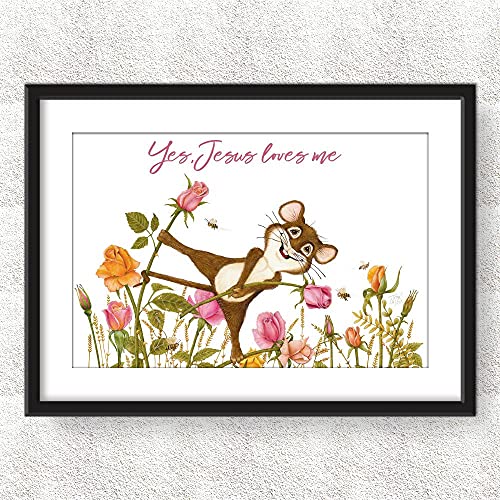 Woodland Animals Nursery Decor - Framed Mouse Wall Art Print 16x24 Inches (20.5x28.5 with Frame) - Perfect for Kids' Playroom, Bedroom & Nursery Decor